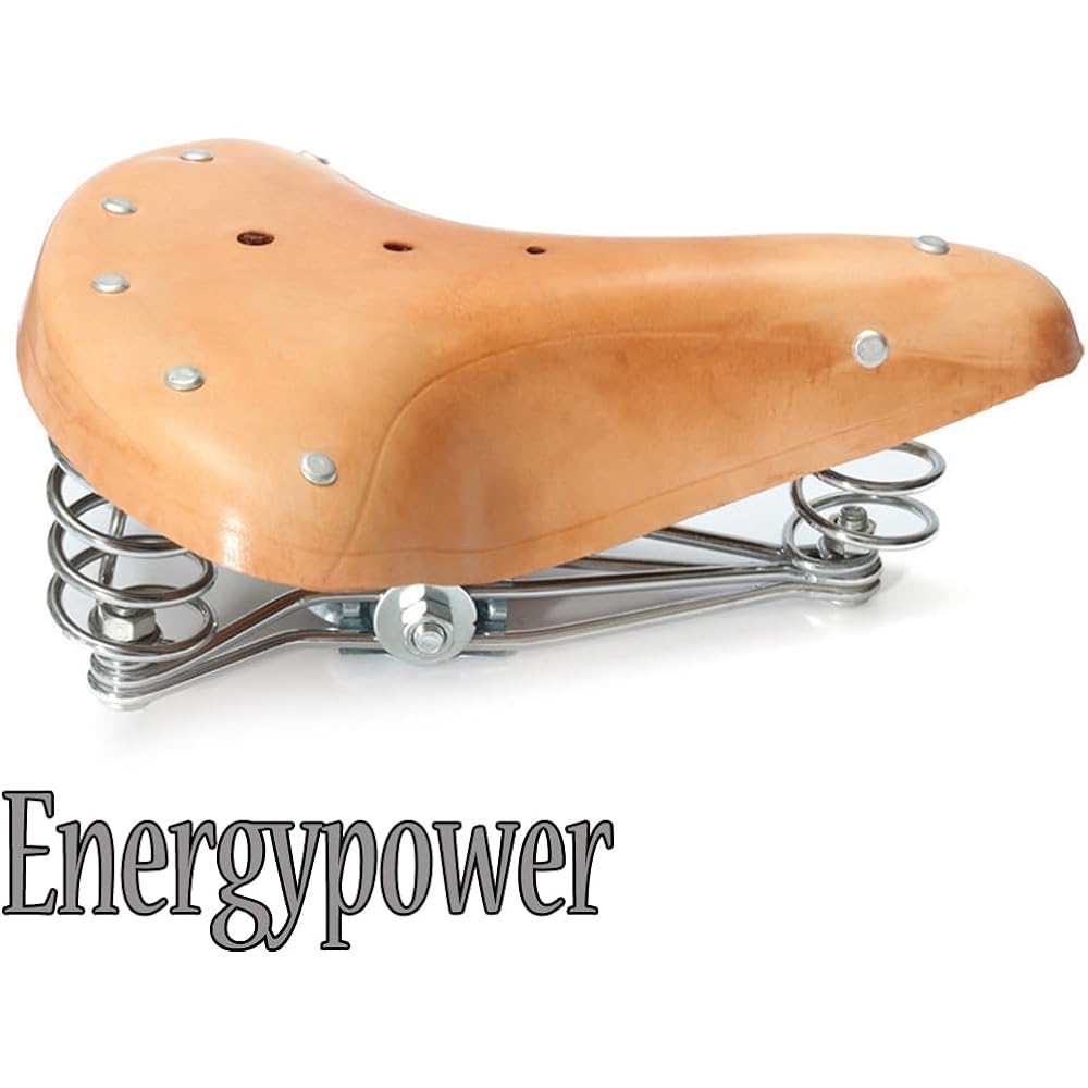 EnergyPower Bicycle Leather Saddle with Suspension Front Double Wound Coil Rear Double Spring Genuine Cow Leather Full Grain Leather Cowhide Retro Modern Shock Absorption Damper Ventilation Water Resistant Genuine Leather Saddle Mamachari/Electric Bicycl