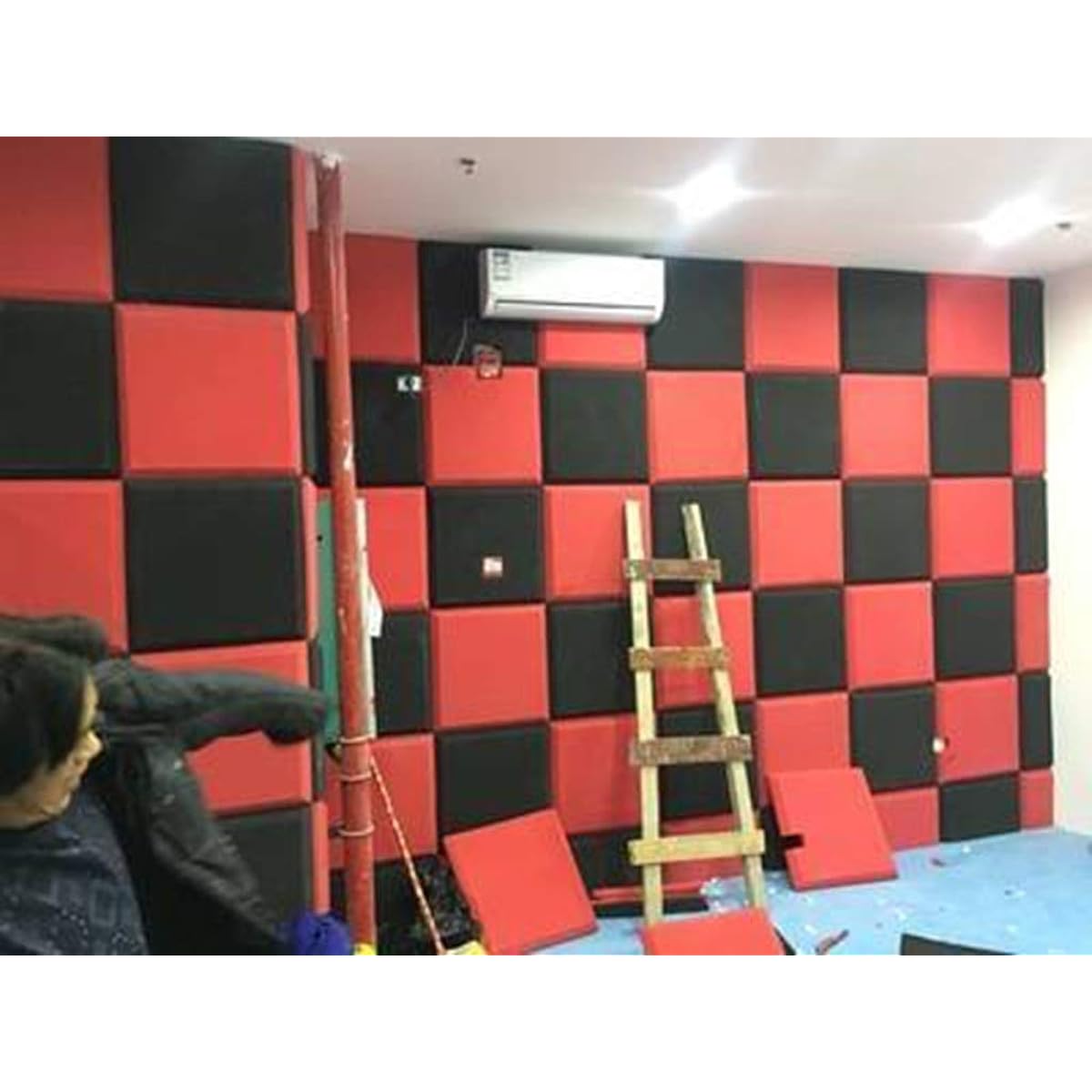 Bar Acoustic Panel, Recording Studio Piano Room Multifunctional Bedroom Living Room Hotel KTV Sound-Absorbing Cotton 50 50 5CM (Gray) (Black)