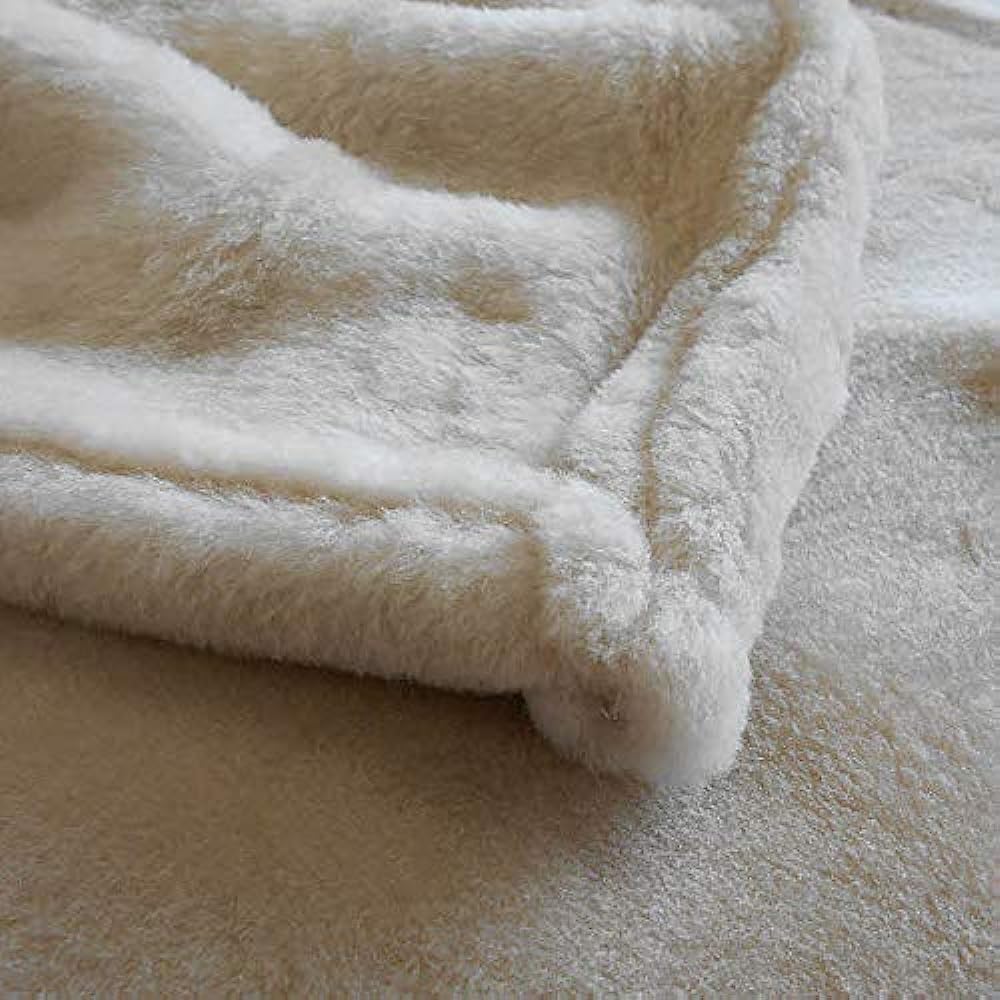 Washable merino wool blanket, single size, 140 x 200 cm, fluffy portion 100% wool, made in Japan (beige)