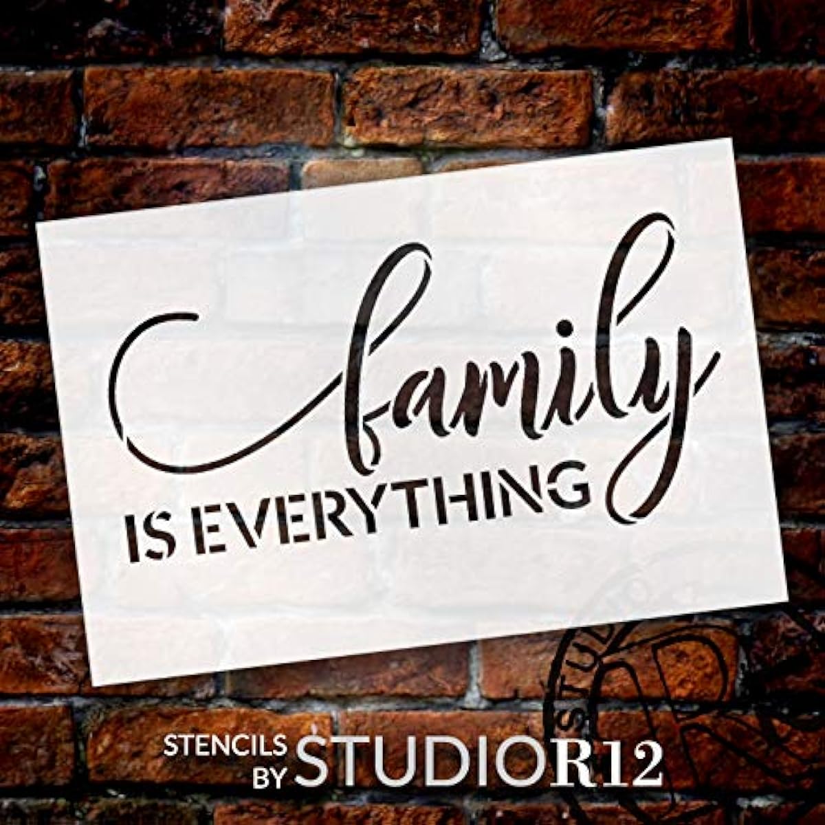 StudioR12 Family is Everything Stencil | DIY Modern Country Farmhouse Home Decor | Inspirational Cursive Words Art | Craft & Paint Wooden Signs | Reusable Mylar Template | Select Size (7.5 x 5 inches)