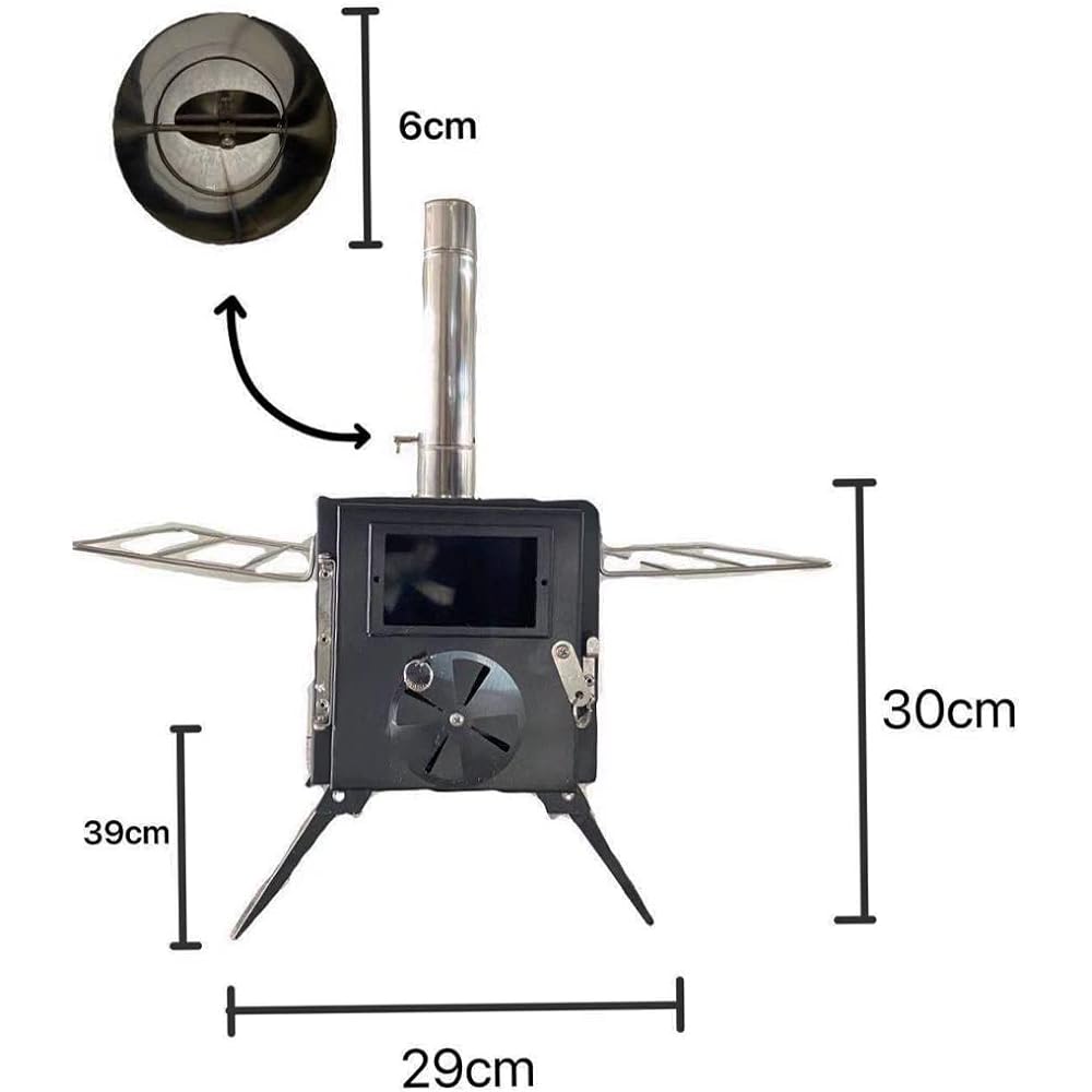 Diligence Wood Stove Folding Small Camping Wood Stove Outdoor BBQ Tent Compact Rectangular Stove Iron Cooking Stainless Steel Chimney Pipe with Glass Window Heat Resistant Fire Stand Wood Fireplace Home Use