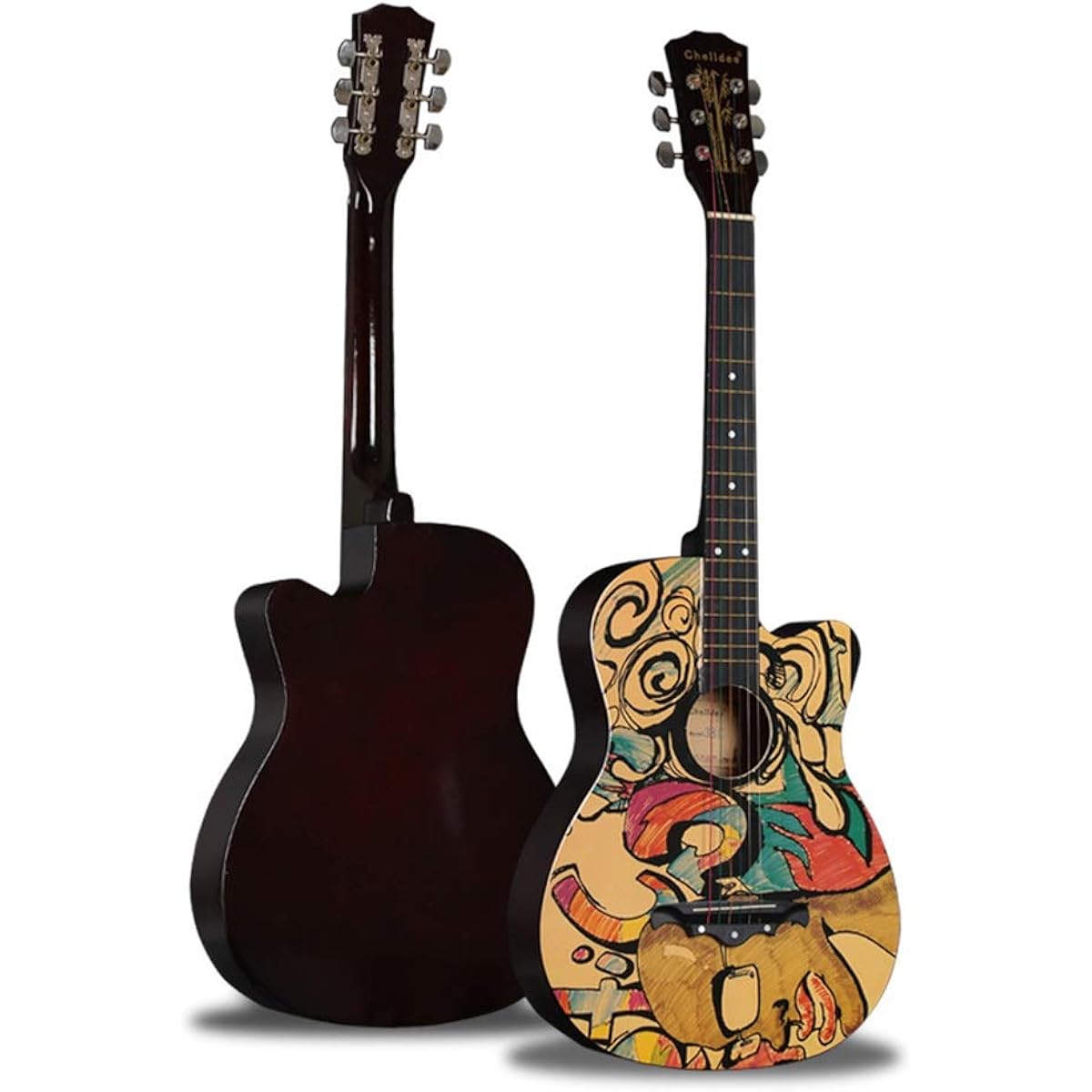 Beginner's Practice Guitar Guitar Folk Character Graffiti Beginner's Practice Guitar Elementary School Student Adult Beginner's Guitar (Color: Khaki, Size: 38 inches)