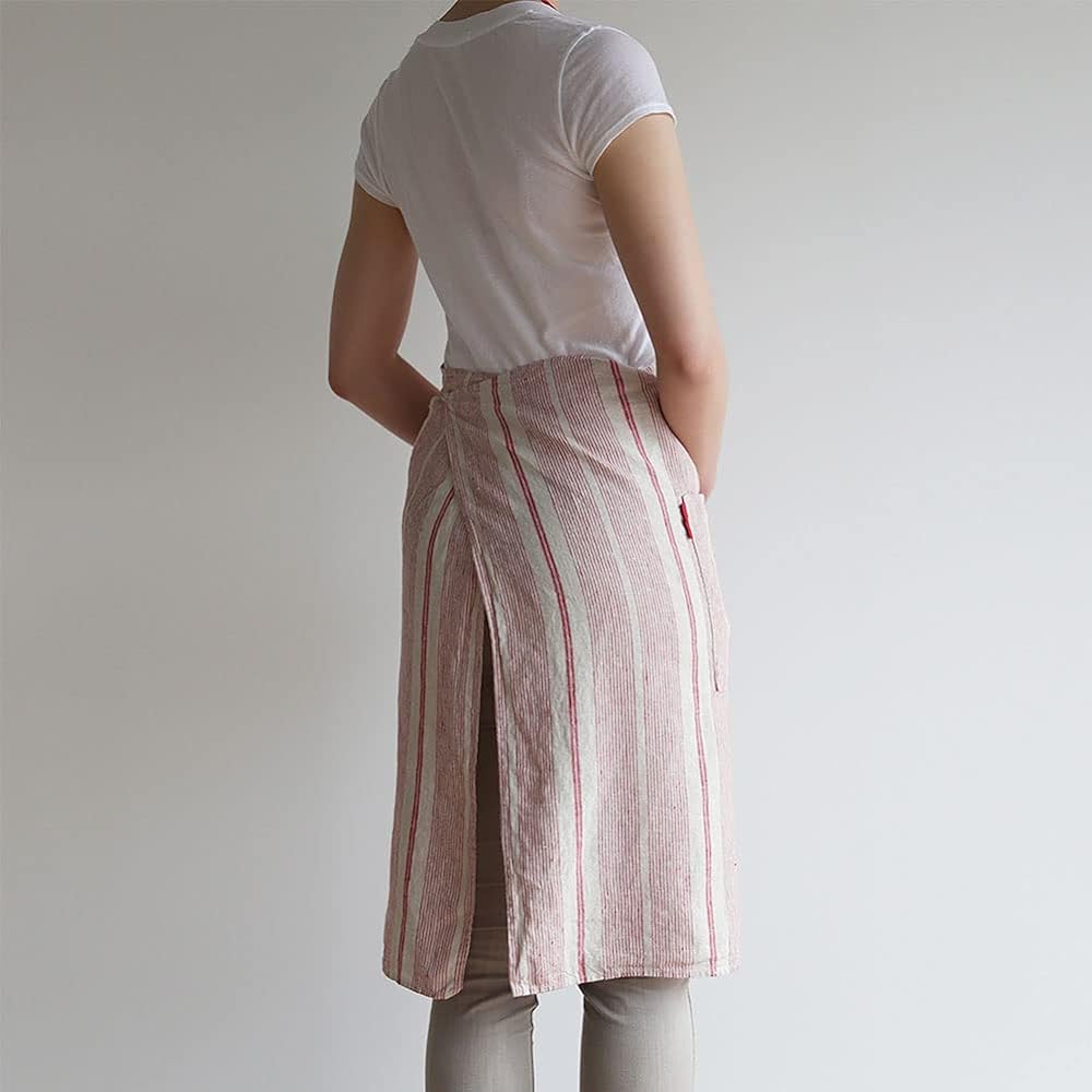 [Lino e Lina] [Lino Elina Apron Full Apron Linen Mila Women's Men's Kitchen Plain Linen Simple Long Length Stylish