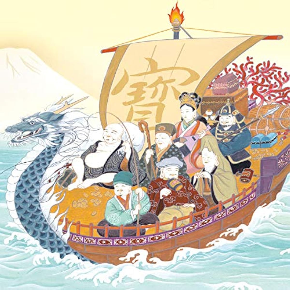 Modern Japanese style hanging scroll, lucky picture [Kitayama Ayumu] Seven Lucky Gods with stand km2d9-012 Mini hanging scroll, contemporary artist's work [Cash on delivery not available]