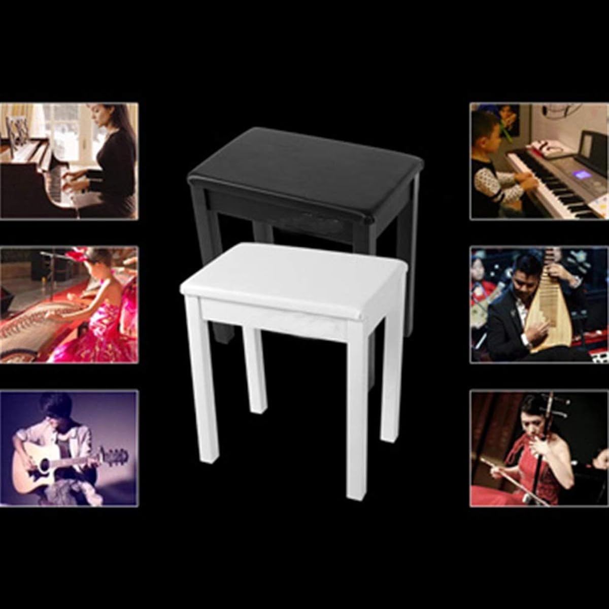 Keyboard Bench Piano Chair PU Leather Piano Stool Electronic Piano Stool Digital Piano Chair Keyboard Stool Elastic Cushion Piano Keyboard Bench (Color: White, Size: 44x30x45cm)