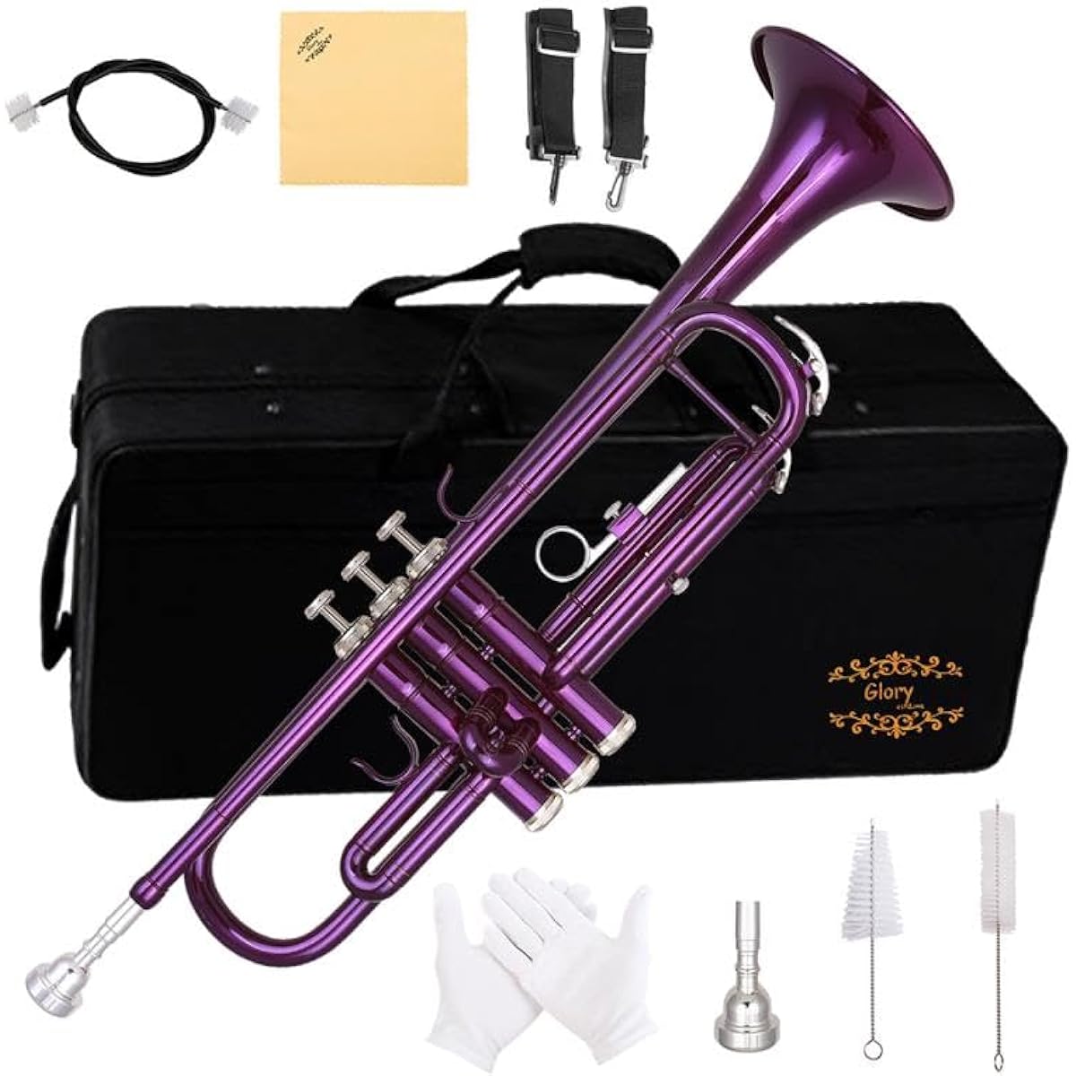 Glory Bb Trumpet - Beginner or Advanced Trumpet with Case, 1 Pair of Gloves, Green