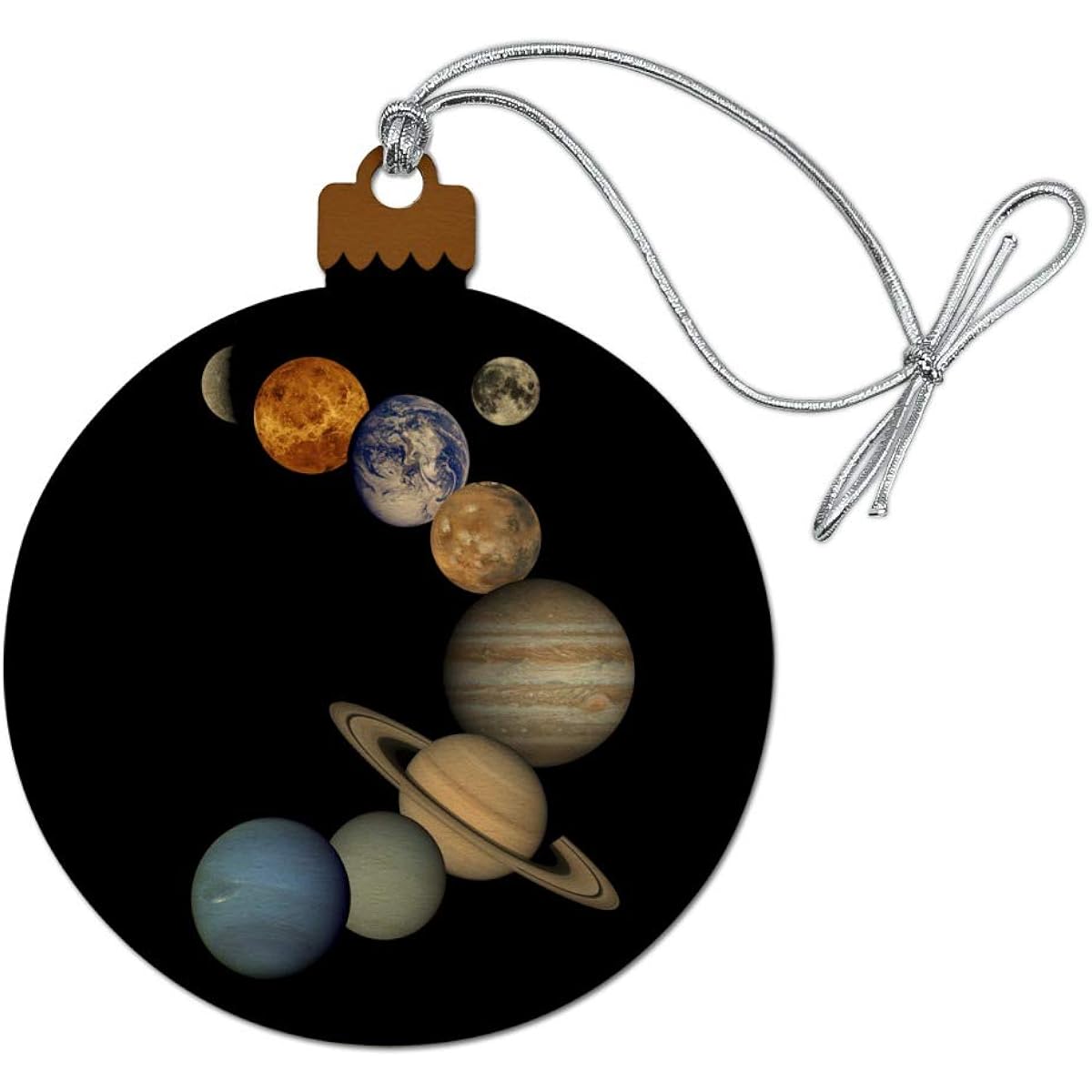 Solar System Planets Mercury Venus Mars Earth Moon Jupiter Saturn Uranus Neptune Wood Christmas Tree Holiday Ornament