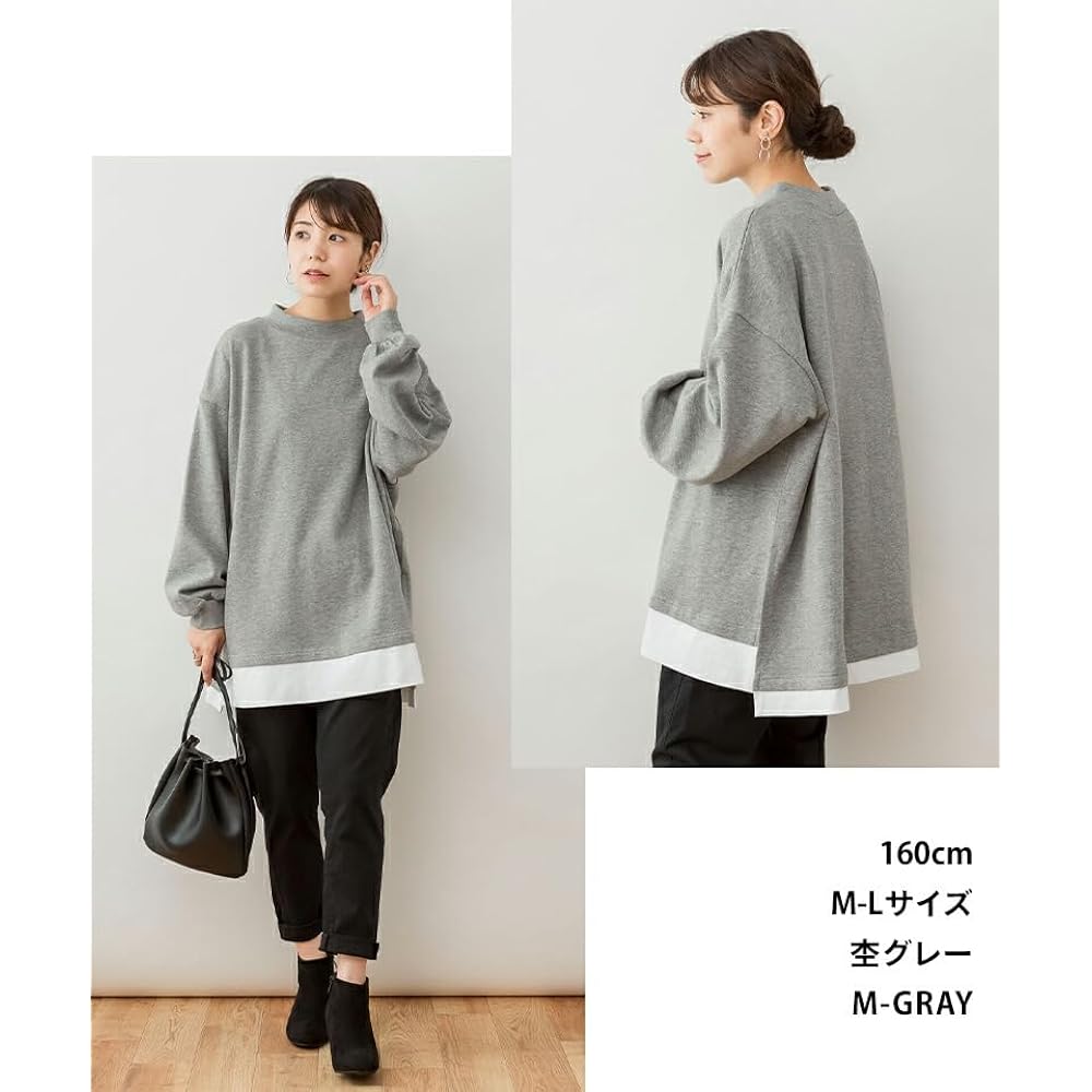 [atONE] [atONE] Fleece lining, layered style, high neck sweatshirt, sportswear, boa lining, cold protection, warm, brushed, turtleneck ladies, large size, sweatshirt, oversized fleece, winter, ladies, m l ll 3l 4l