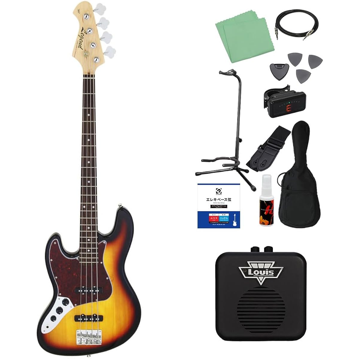 LEGEND LJB-Z/LH TT 3 Tone Sunburst Bass Beginner 12-piece Set [With Mini Amp] Jazz Bass Type Left Hand Legend