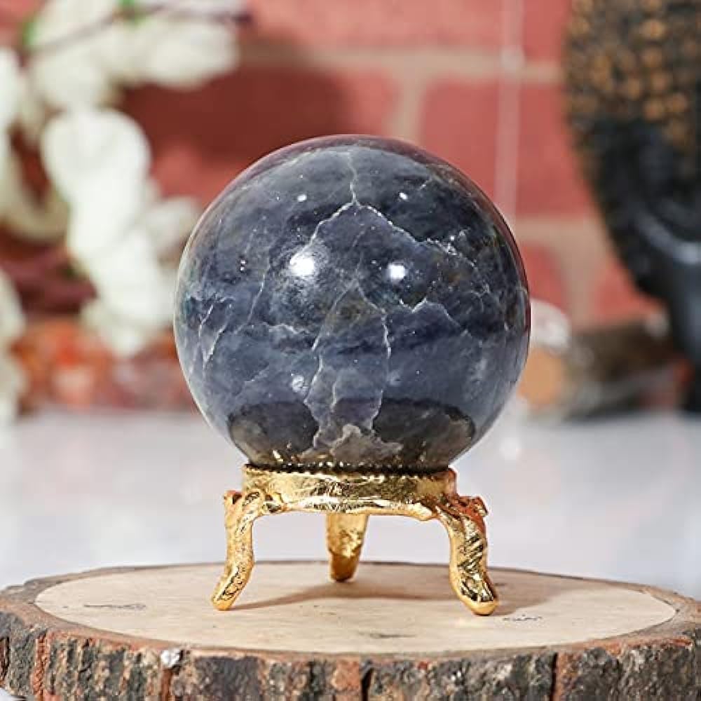 Crocon Iolite Gemstone Crystal Sphere Ball | Feng Shui | Reiki Healing | Aura Cleansing | Spiritual | Lucky Charm | Home & Office Decorative Gift | Size: 40-50mm