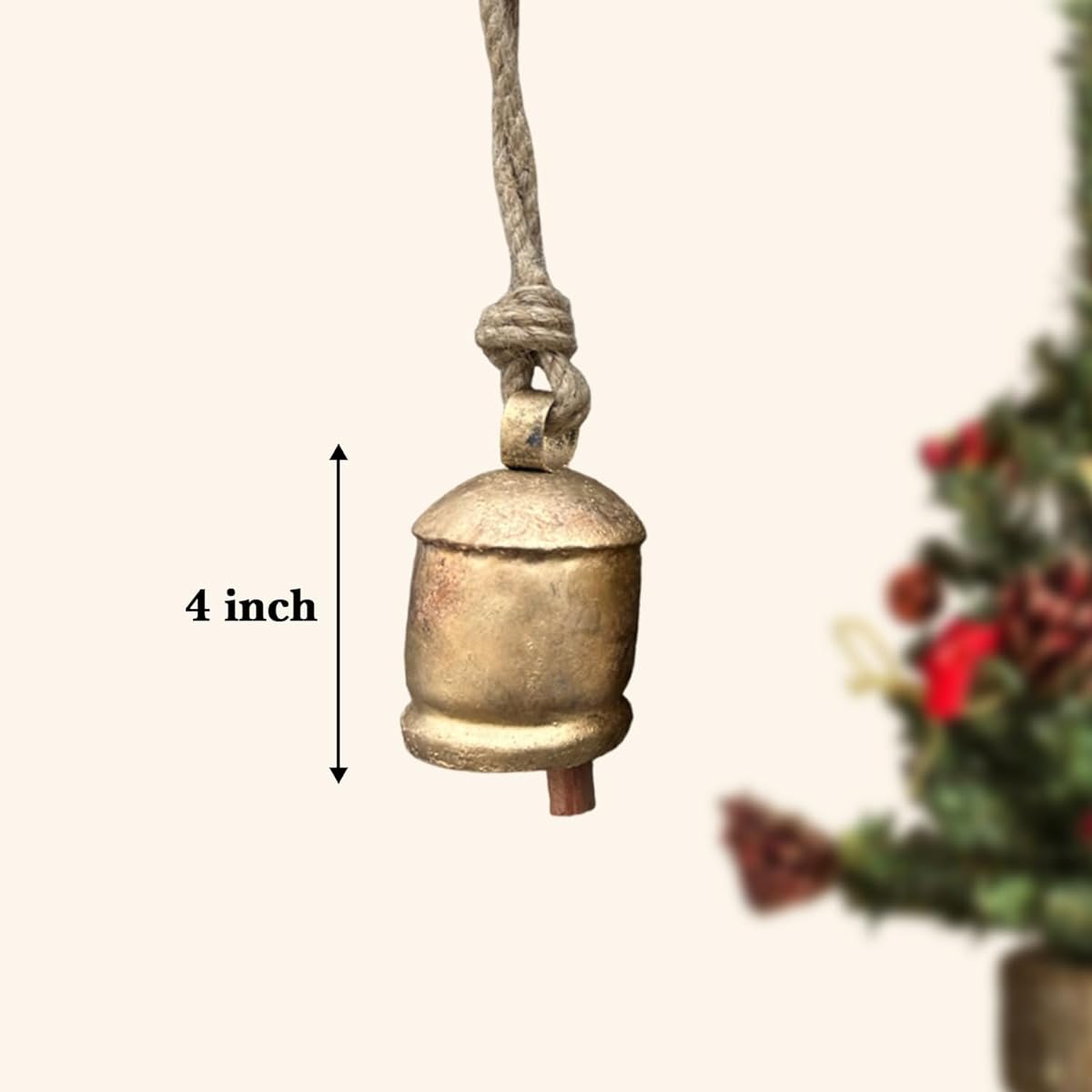 4" Giant Harmony Cowbell Large Vintage Handmade Rustic Lucky Christmas Hanging Bell Rope (Country Rustic, 4" - Large) Set of 4