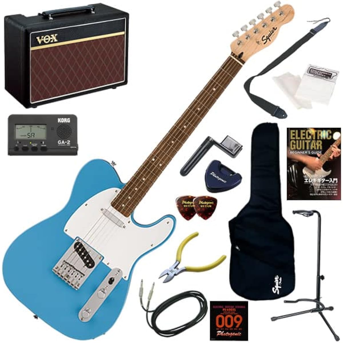 Squier Electric Guitar Beginner's Set: 14-piece set including VOX Pathfinder10, Sonic Telecaster/CAB (California Blue)