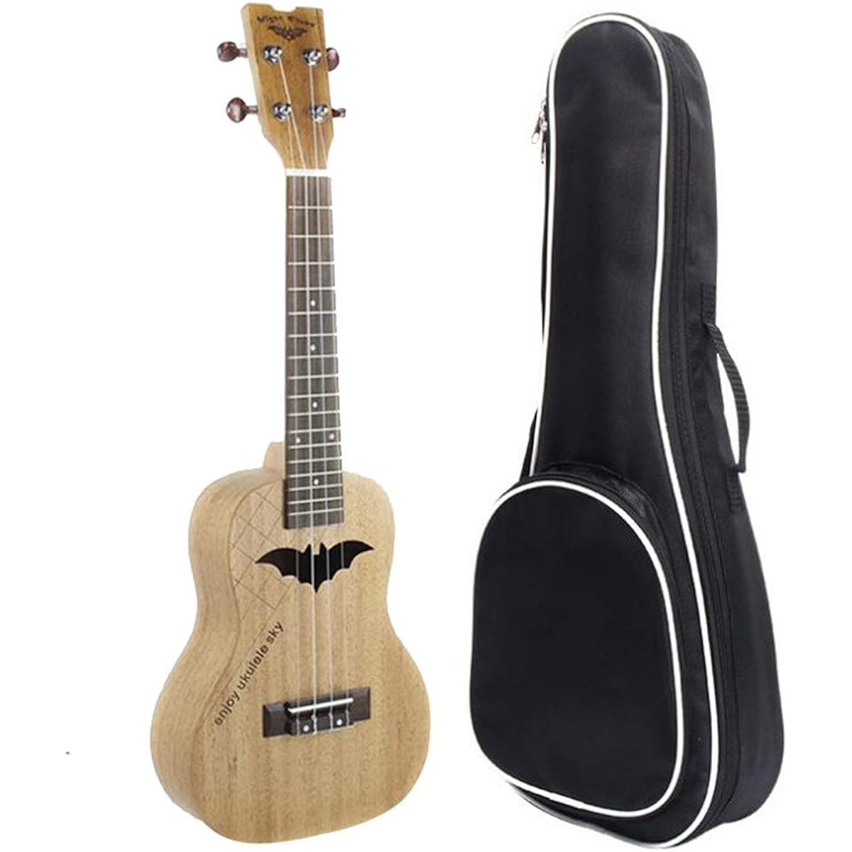 Concert Ukulele Bat Carved Pattern 24 Inch Concert Ukulele Mahogany Wood Hawaii Kids Guitar Cake Gig Bag Ukulele for Beginners Ukulele (Color: Wood, Size: 24 inches)