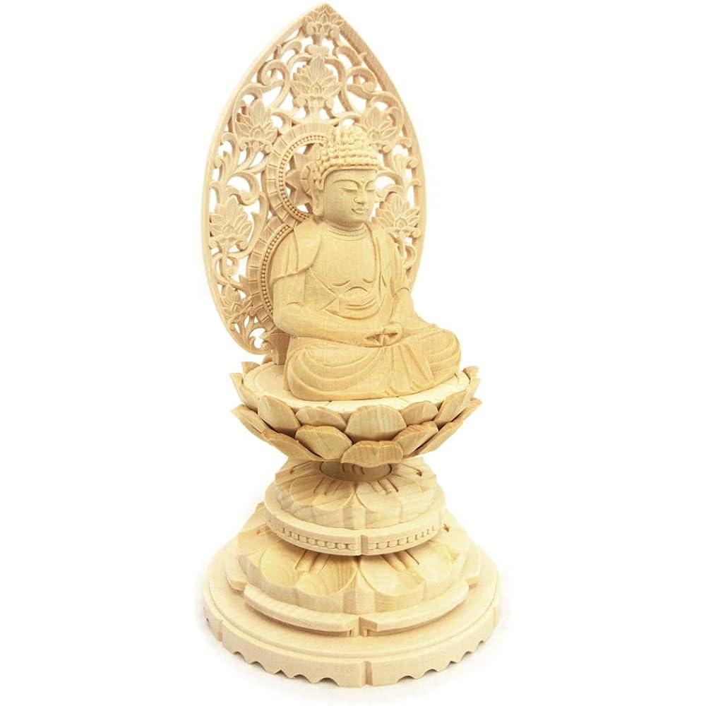 Kurita's special Buddha statue [Tathagata] Amida Nyorai Seated statue 2.0 dimensions (total height 18.5 cm, width 10 cm, depth 9 cm) Grass halo round base High quality wood carving made of cypress wood 6082