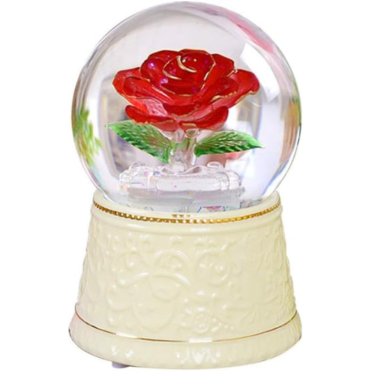 WOOYAN Music Box Red Rose Flower Color Changing Light Musical Christmas Snow Globe Baby Girl Sister Daughter Mother Lover Girlfriend Wife Mother Friend Women Birthday