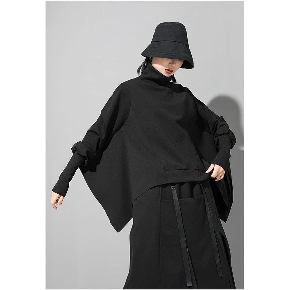 Morino Pullover Dolman Sweatshirt Women's Top Long Sleeve High Neck Beautiful Drape Deformation Mode Unique Adult Casual Black Autumn Winter