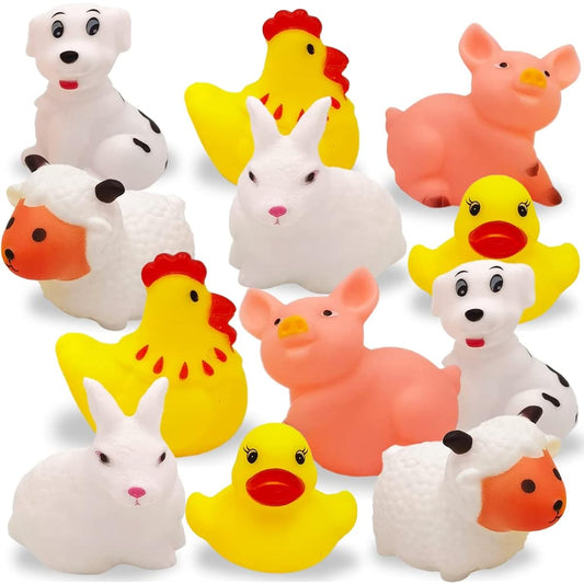 ArtCreativity Set of 12 Vinyl Farm Animals Squeezable Toys Farm Birthday Party Favors Fun Bathtub and Pool Toys for Kids Educational Learning Aids for Boys and Girls