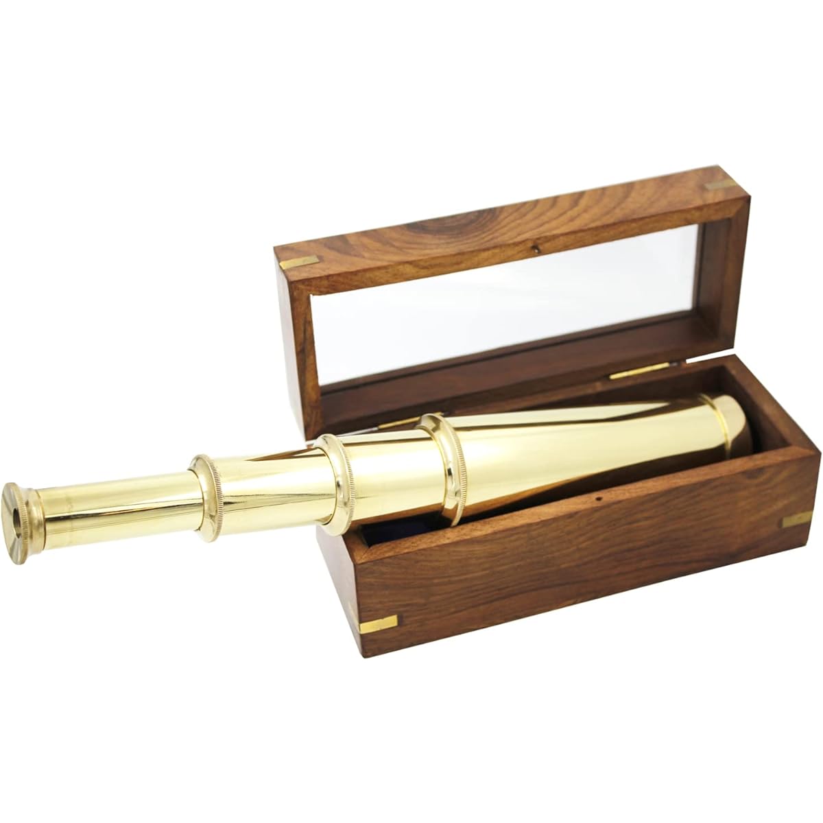 handmade Trading Co. 15" Handheld Brass Telescope for Kids - Nautical Brass Pirate Telescope with Wooden Box - Pirate & Marine Navigation