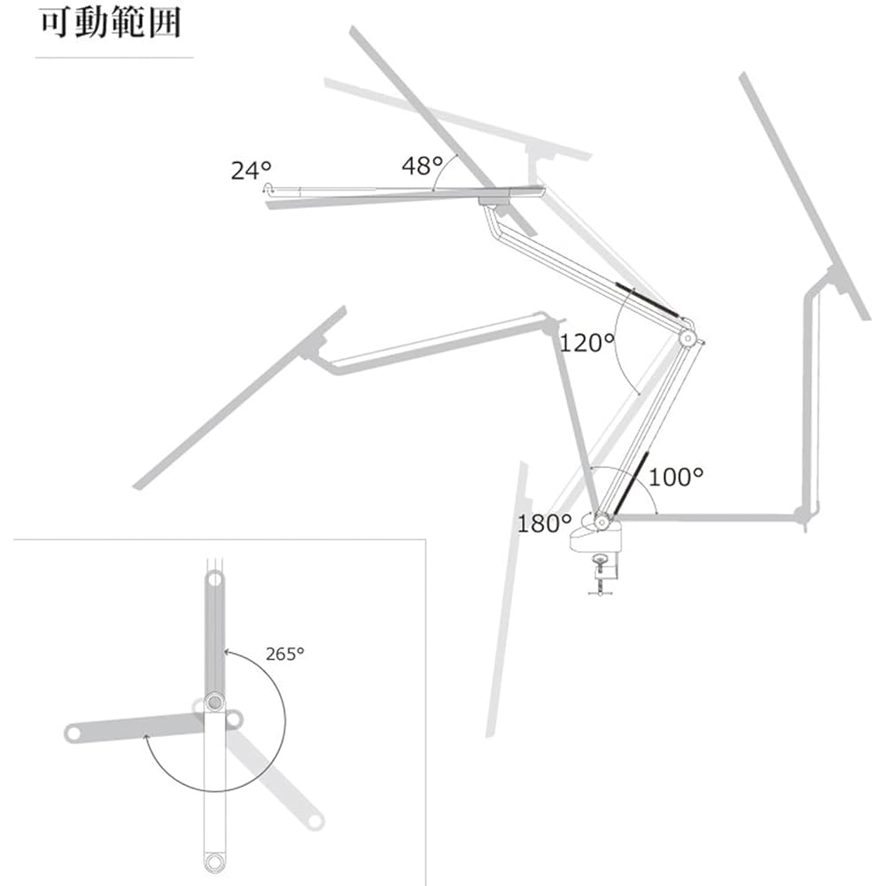 Super wide specs 42cm width Planar light emission Stepless dimming 5000K + 760 lumens Desk light Clamp Half light distribution Stepless dimming Touch sensor Wire spring // wasser Wasser 39 wasser_39 (black)