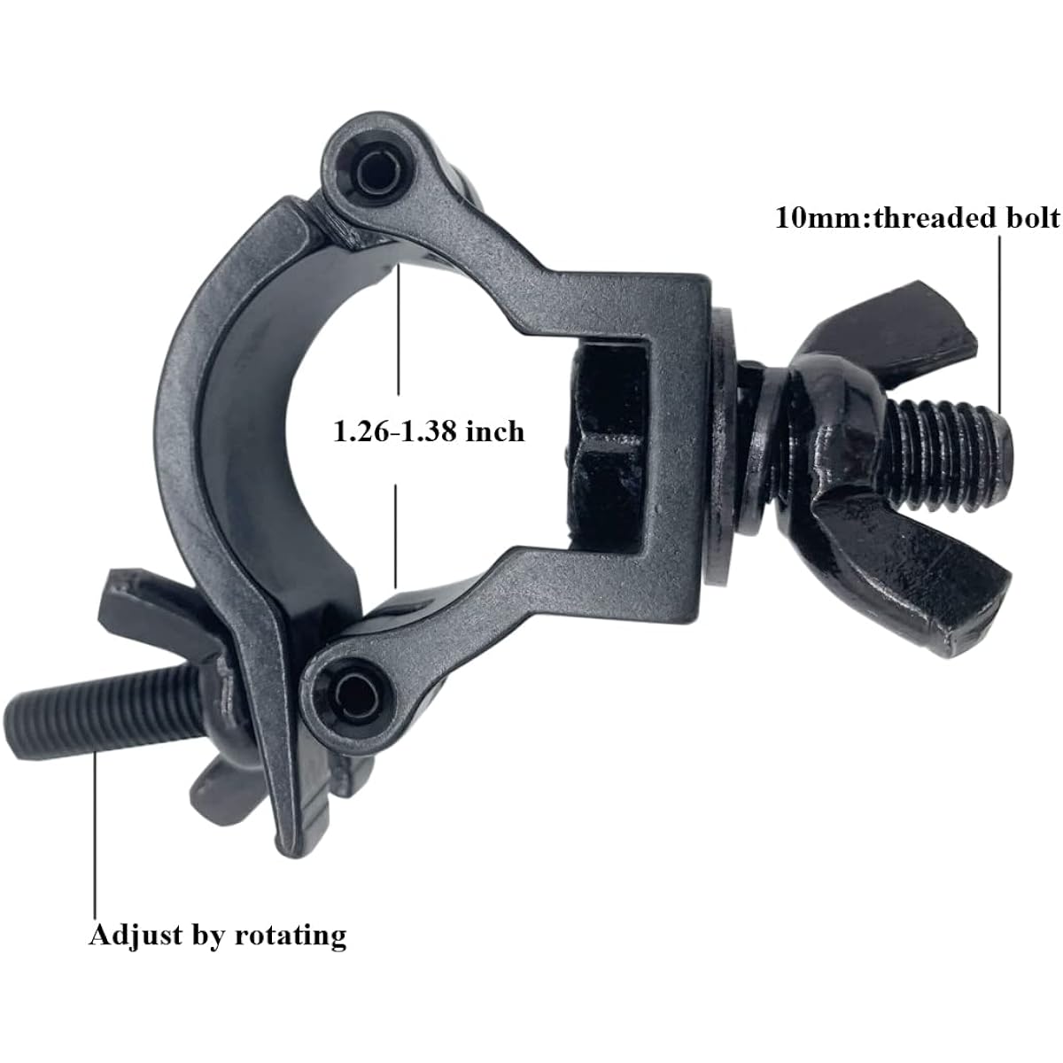Black Quick Lighting Clamp 1.25 - 1.38" Heavy Duty Aluminum Alloy 165lb Hook Clamp for 32 - 35mm OD Pipe DJ Lighting Truss, 2 Pack