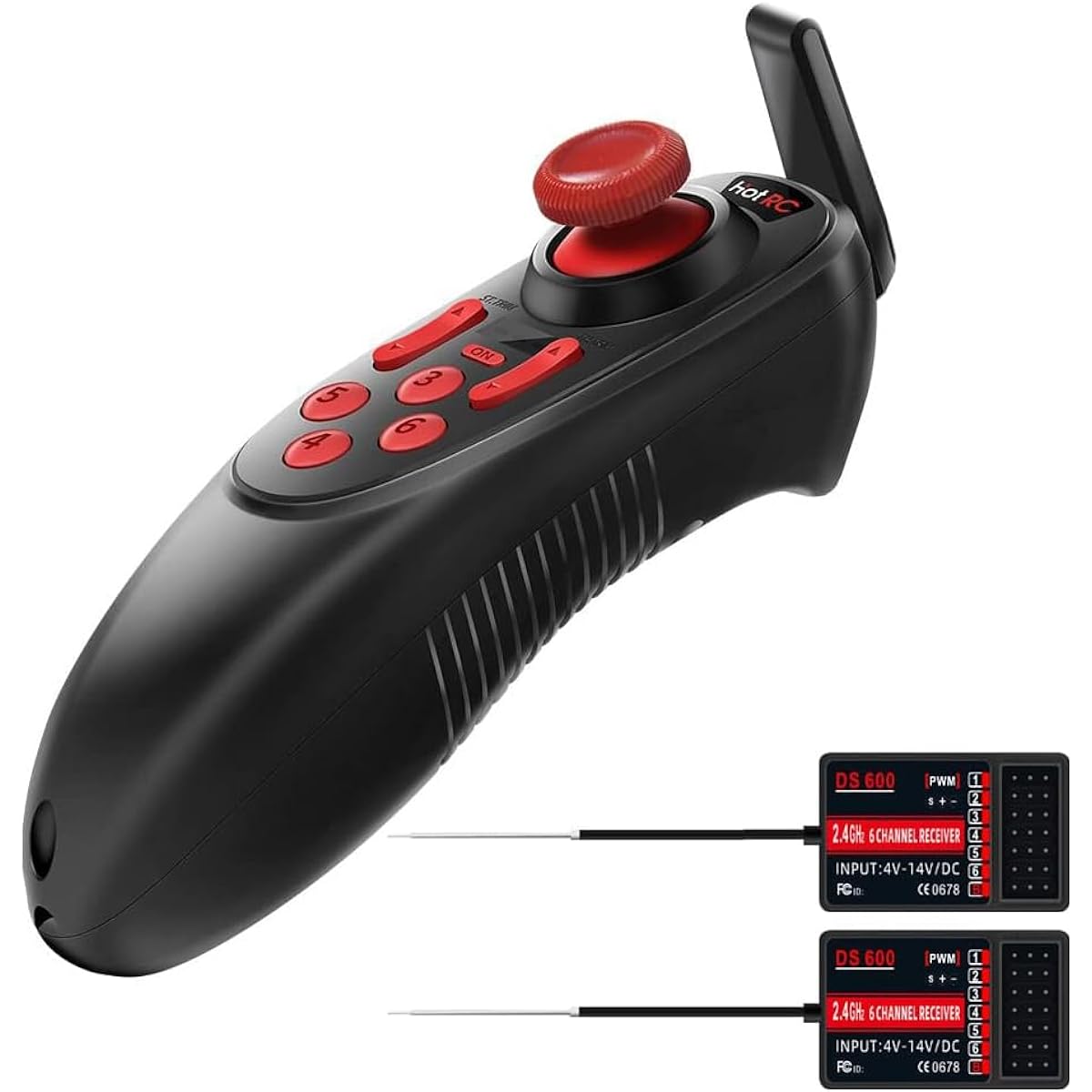 HOTRC DS-600 6CH 2.4GHz RC Transmitter and Receiver Remote Controller with DS 600 PWM 6 Channel Receiver for RC Boat (with PWM RX)