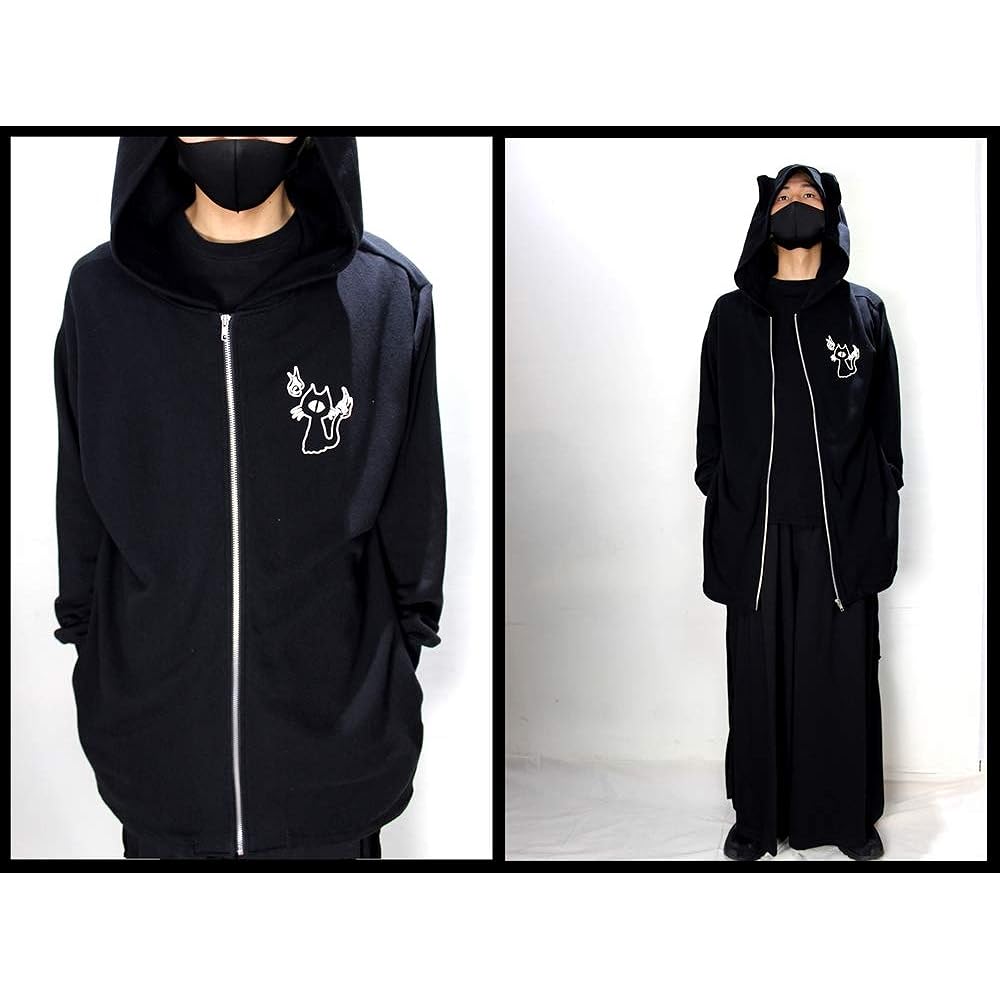 [ROSEATE] With cat ears and tail† One-eyed cat zip hoodie, thin, long length, made in Japan, men's, women's, Japanese pattern, monster