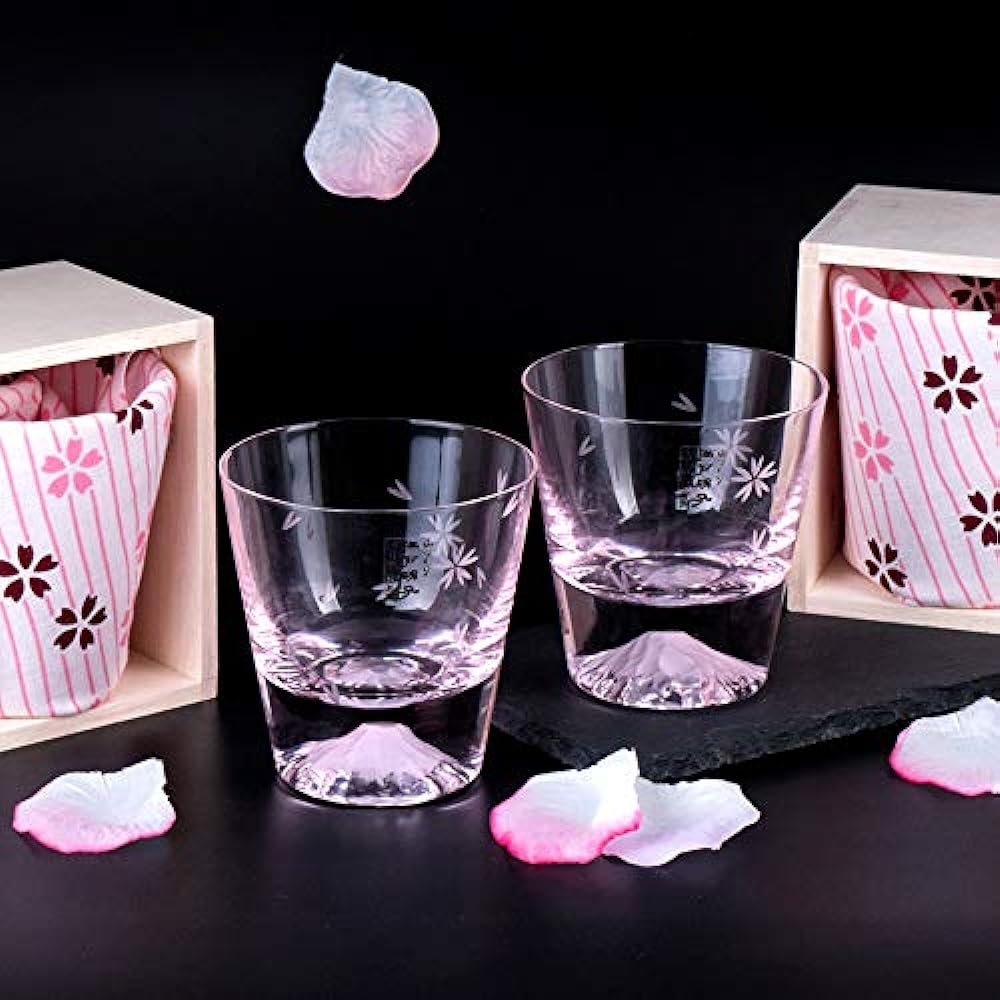 Tajima Glass, Mt. Fuji Glass, Cherry Blossom Color, Rock Glass, Set of 2, Set of 2, Sakura Kiriko Souvenir Grand Prix, Edo Glass, Cutlery, Whiskey Glass, Rock Glass, Sake, Beer, Father's Day, Mother's