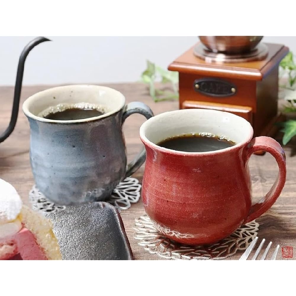 Shigaraki Ware Couple Mug [Saiun Mug (Blue/Red) Pair Set w304-05_304-06] Pottery Mug Soup Cup 350ml