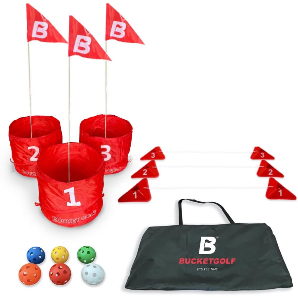 bucketgolf game 3 hole starter set - outdoor yard golf game level family adult kids party lawn camping beach