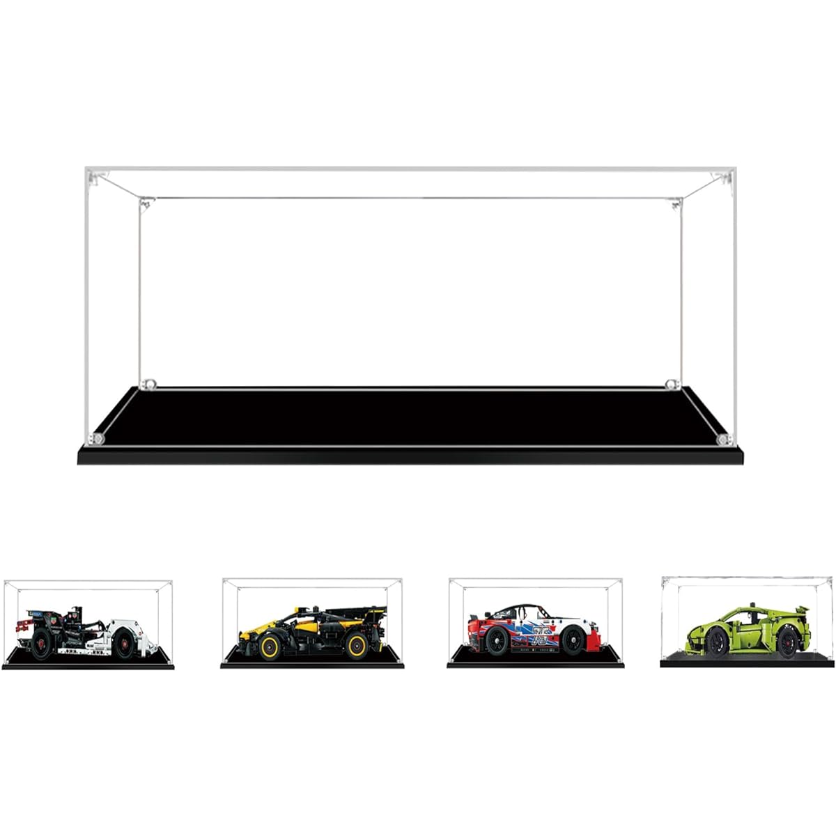 BOOVAX Display Case - Acrylic Clear Display Box for (Bugatti-Bolide)/(Formula-E-99X-Electric)/(Camaro-ZL1) - Fits Lego 42151/42137/42153 Models - 13.8x5.9x3.9 Inches