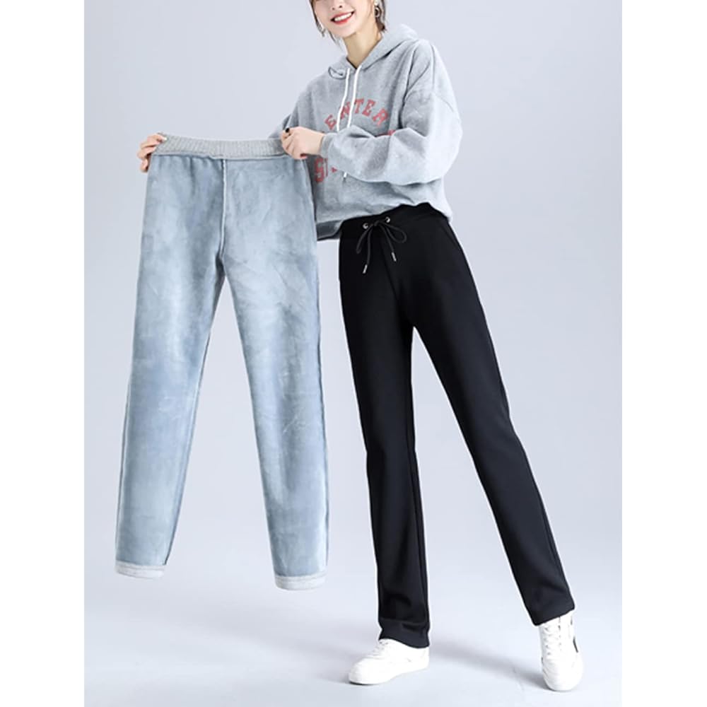 [YuWan] Fleece-lined Jersey Pants, Women's Sweatpants, Sports, Long Pants, High Waist, Jogger Pants, Fitness, Training, Sportswear, Long Pants, Thick, Cold Protection, Heat Retention, Autumn, Winter
