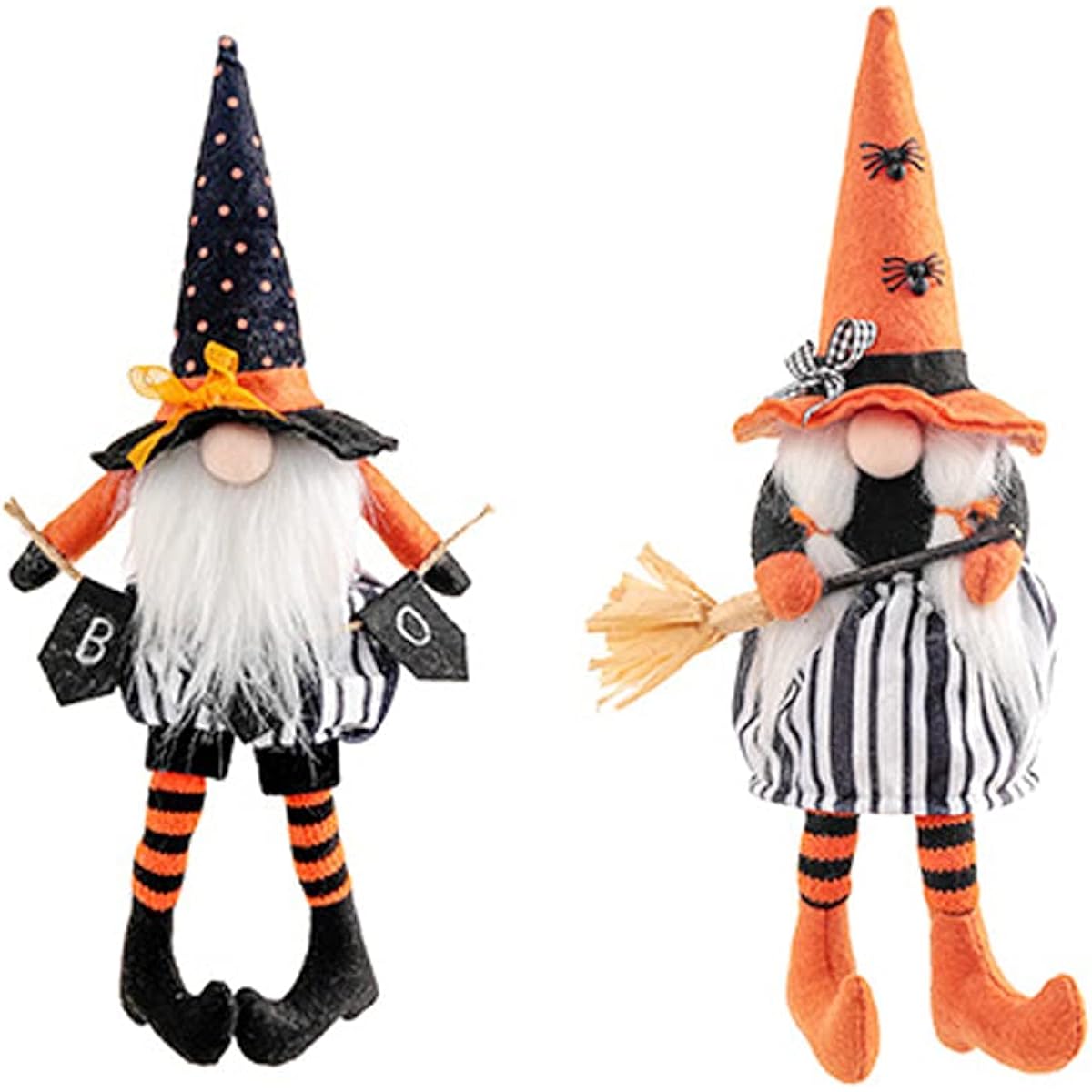 Halloween Gnome Plush Toy Set of 2 Handmade Witch Swedish Tomte Gnome Nordic Ornament Elf Dwarf Home Halloween Party Table Decoration Kids Gift (G)