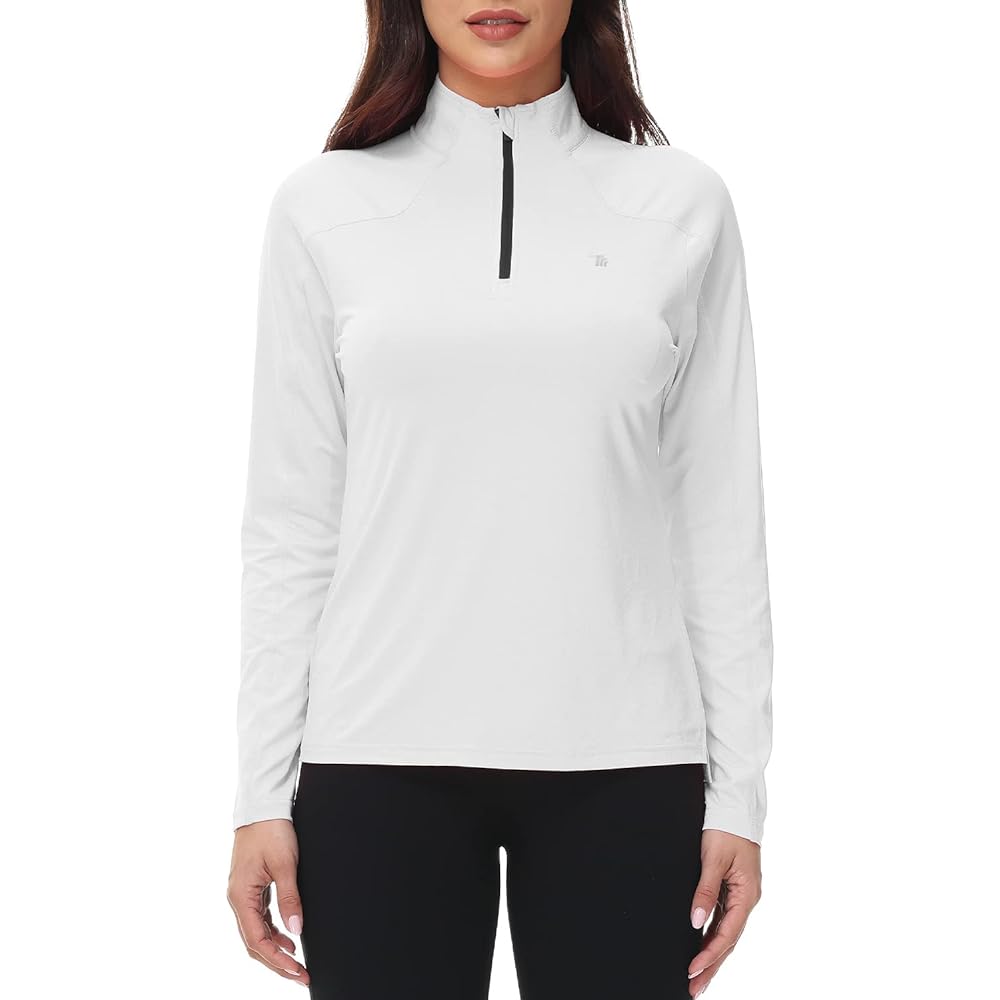 [Gopune] Half Zip Women's Long Sleeve T-Shirt Sports Shirt Running Wear Golf Wear Tennis Wear Cut and Sewn Stretch Long Shirt Thin Sweat Absorbent Quick Drying For Spring and Autumn UV Protection 10 Colors Available