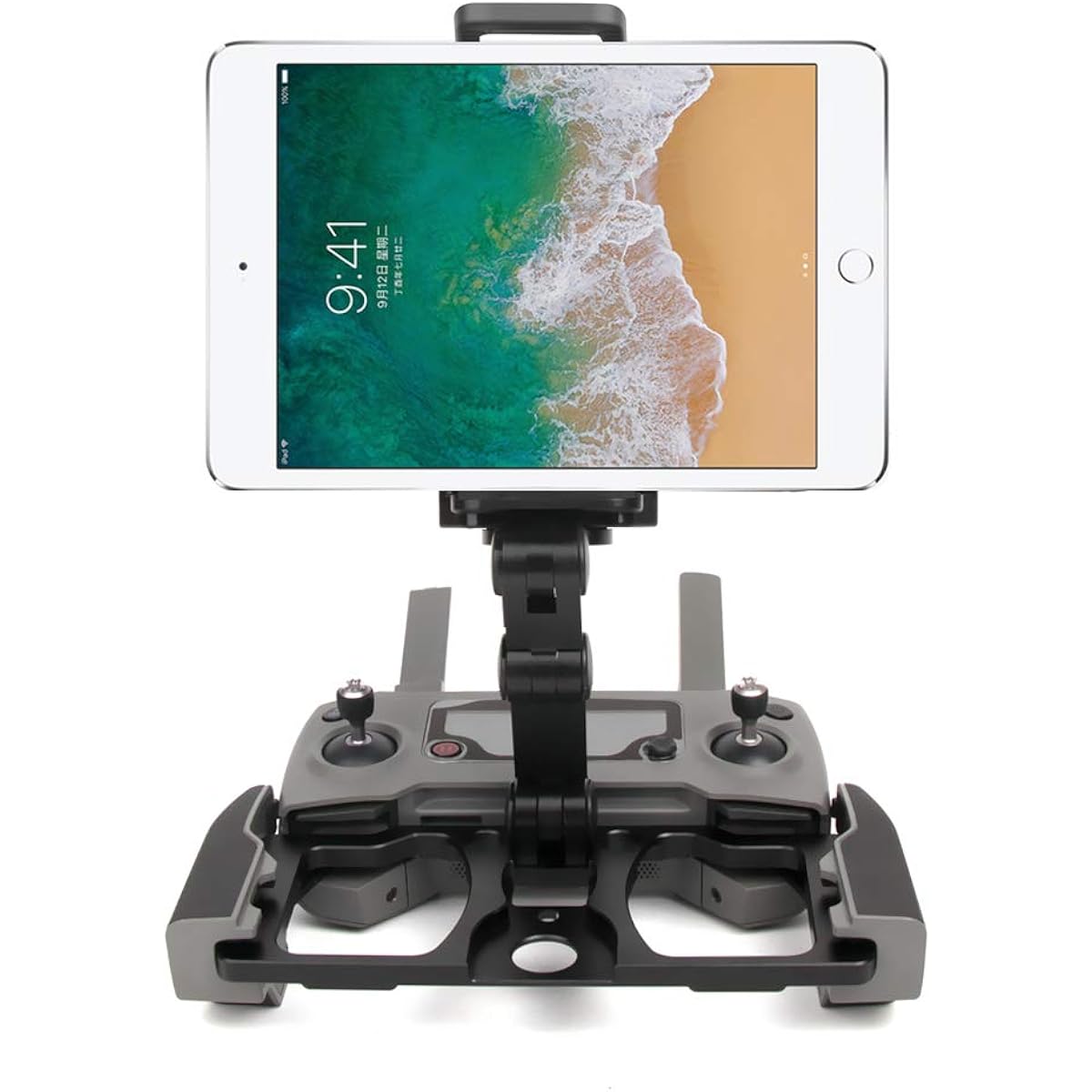 RC GearPro Foldable Aluminum Alloy Remote Control Monitor Holder Cell Phone Tablet Monitor Screen Holder Bracket Mount Clip for Mavic PRO/Mavic AIR/Mavic Air 2/Spark CrystalSky Monitor (Black)
