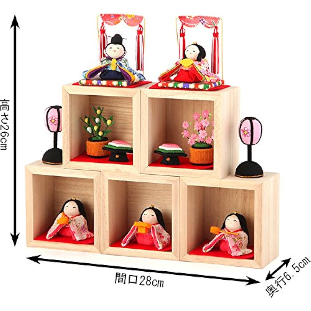 Hina Doll Ryukodo Chirimen Compact Hina Doll Five-Person Decoration Box-Tier Decoration Set with Masu and Rhinestones h303-rkcp-1-794