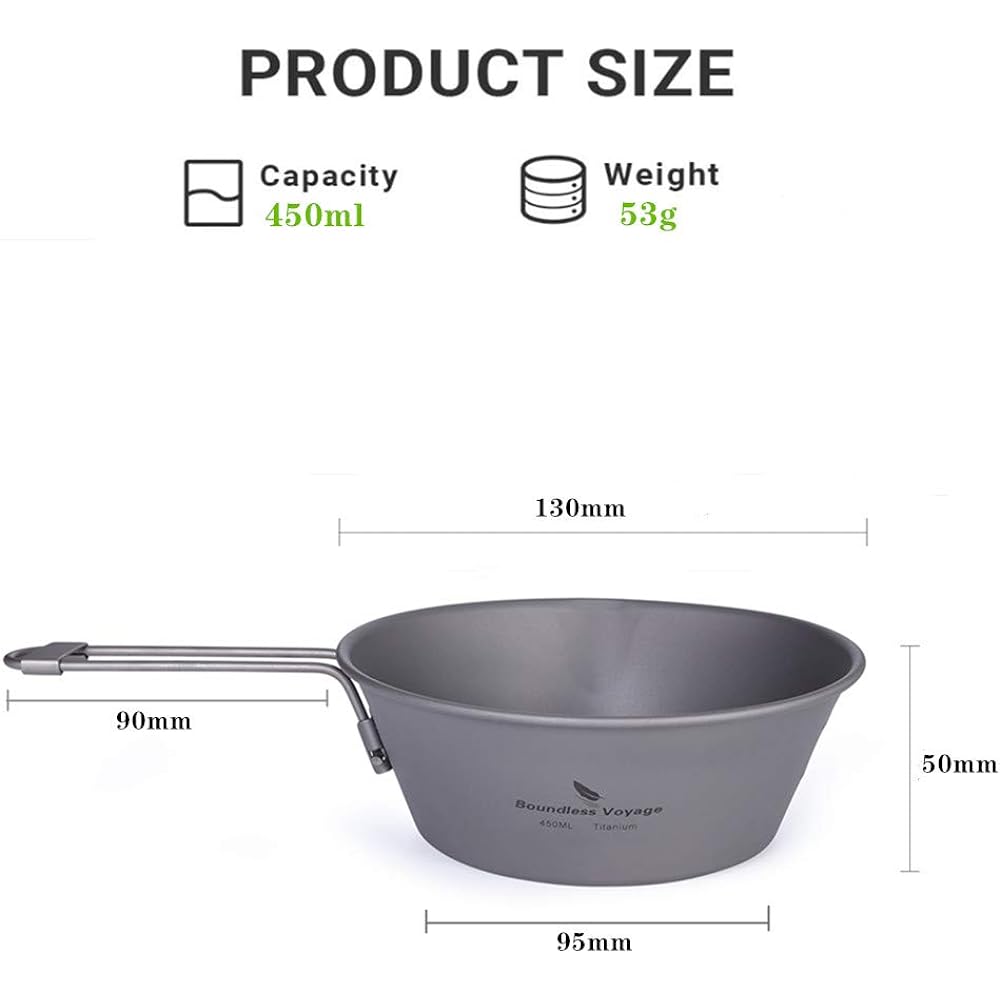 Titanium Shella Cup 300ml 450ml Foldable Titanium Bowl for Outdoor Camping BBQ Folding Spoon