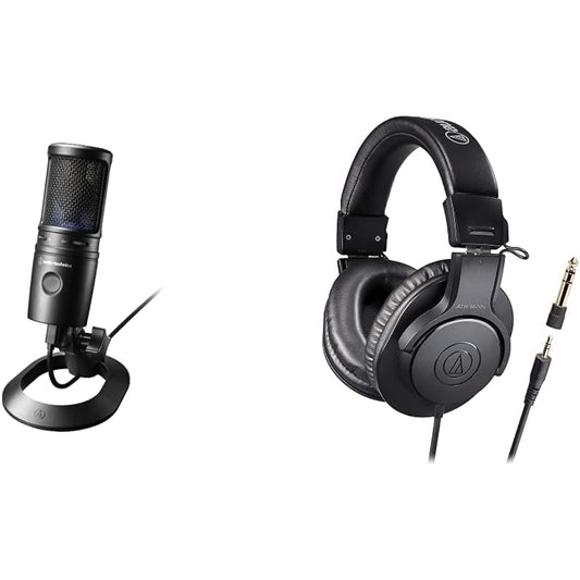Audio-Technica USB Condenser Microphone AT2020USB-X & [ Exclusive] Audio-Technica Monitor Headphones ATH-M20x/1.6