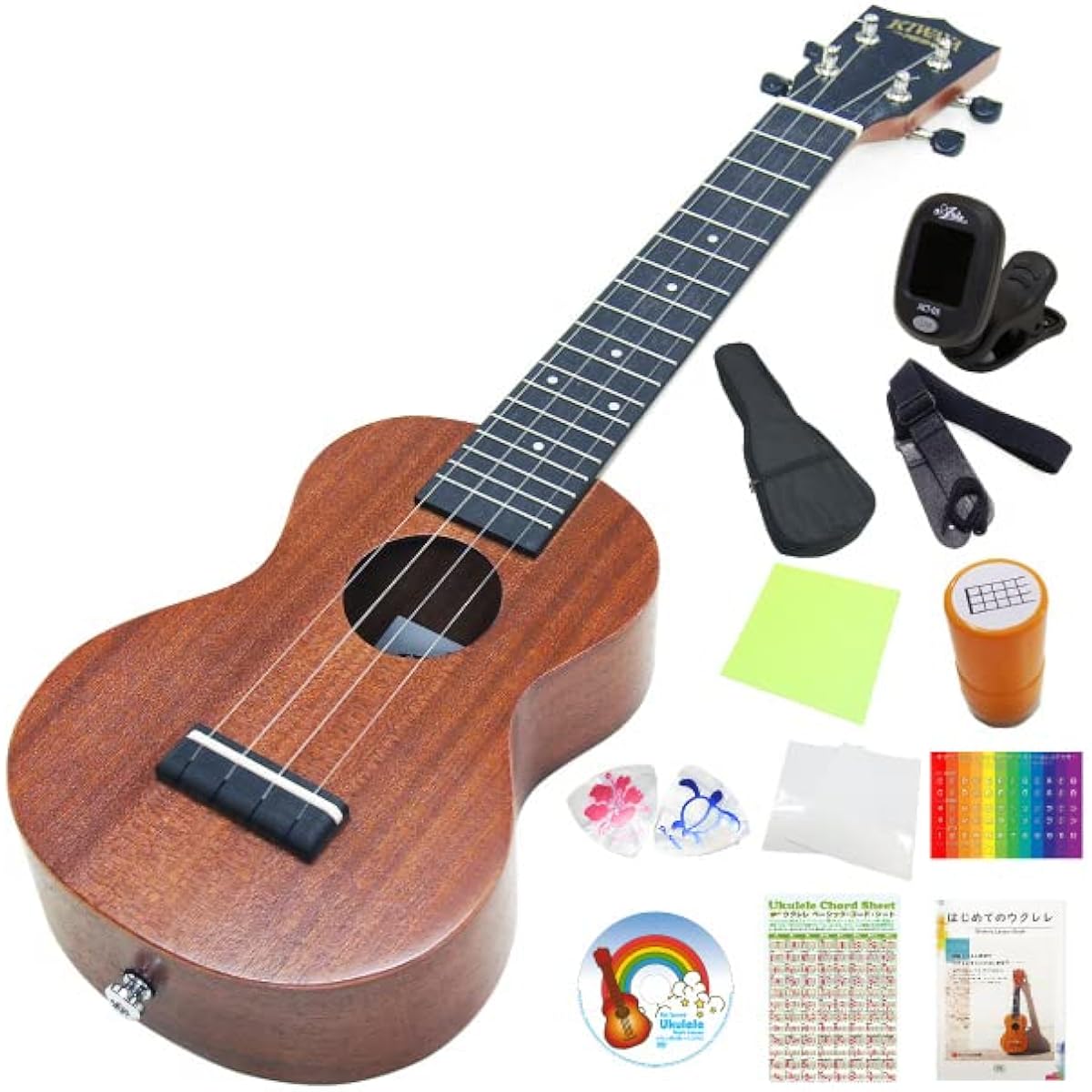 Kiwaya Ukulele KSU-1L Soprano Long Neck Special 12 Piece Set Mahogany Kiwaya (High Quality Introductory Model) (Sweet Tone) (Famous) (u)