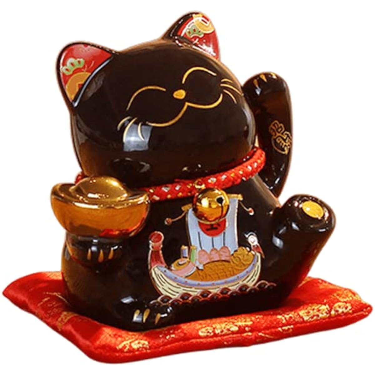 Lucky Cat Money Box Style Porcelain Ceramic Wealth Cat Chinese Feng Shui Good Luck Cat Figurine (Black, 4.5 inches)