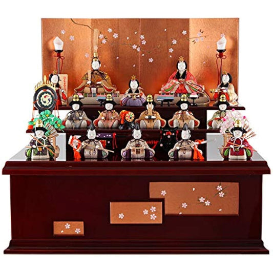 Hina Dolls by Isshu, Hina Dolls, Wooden Doll Decorations, Compact Storage Decorations, Three-Tier Decorations, 15-Person Decorations, Made by Isshu Kimura, Heian Dolls, No. 14 h063-id-019