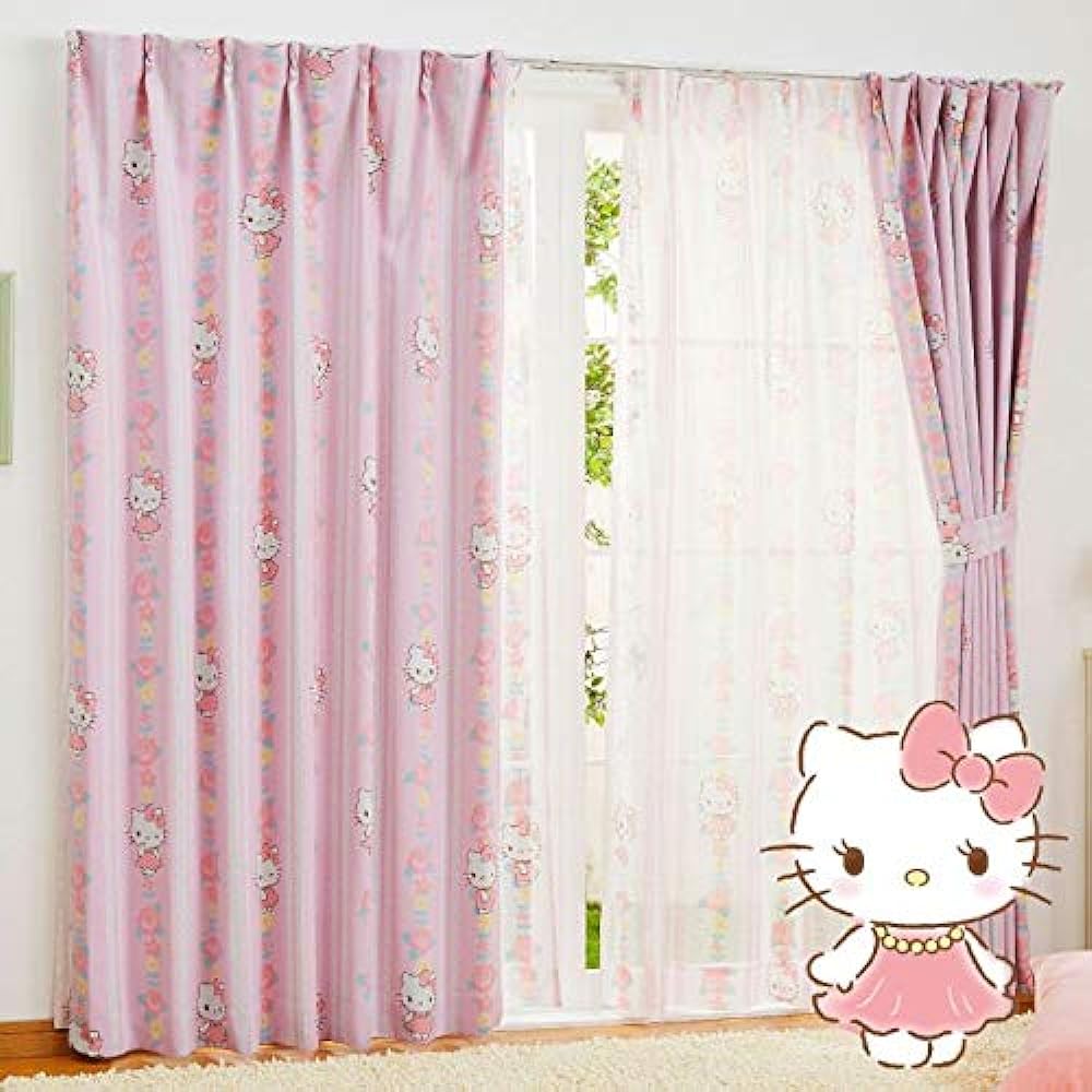 Sanrio Kitty Grade 2 Blackout Heat Shielding Blackout Curtains Set of 2 Width 100 x 178cm Length SB-521-S