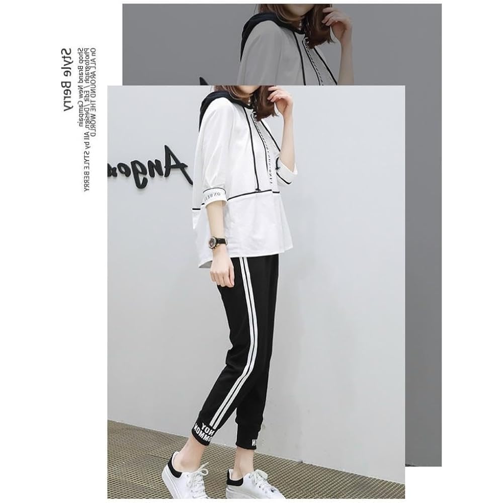 [AQUA Marine] Top and Bottom Set Jersey, Women's Pullover, Top and Bottom Set, Korean Style, Relaxed, Loungewear, Sportswear, Sweat Absorbent, Quick Drying, Hooded Parka, Cute