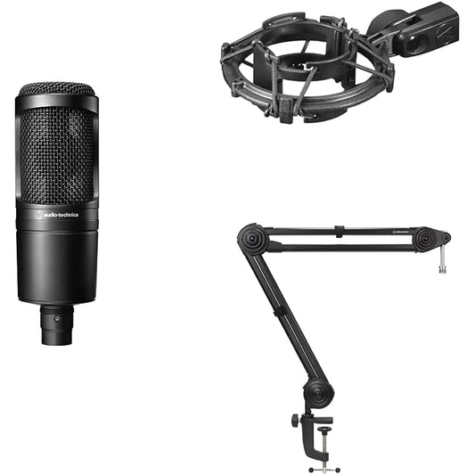 Audio-Technica Condenser Microphone AT2020 Black & Shock Mount AT8458a & Boom Arm AT8700J