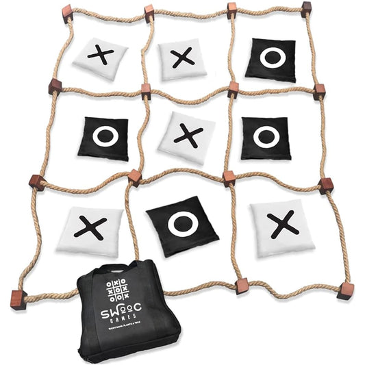SWOOC Games - Giant Tic Tac Toe Game Outdoor Game | 3' x 3' | Instant Setup No Assembly Required | Tic Tac Toe Bean Bag Toss with Rope Game Board | Large Tic Tac Toss Yard Game for Kids & Families