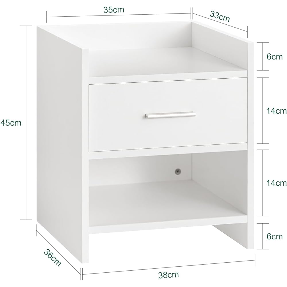 SoBuy Night Table, Bedside Table, Slim, Width 38 x Depth 35 x Height 45 cm, with Drawer, Stylish, Compact, Bedside Mini Table, Living Room, Telephone Stand, Sofa Side, Bed Area Storage (FBT66-W/White)