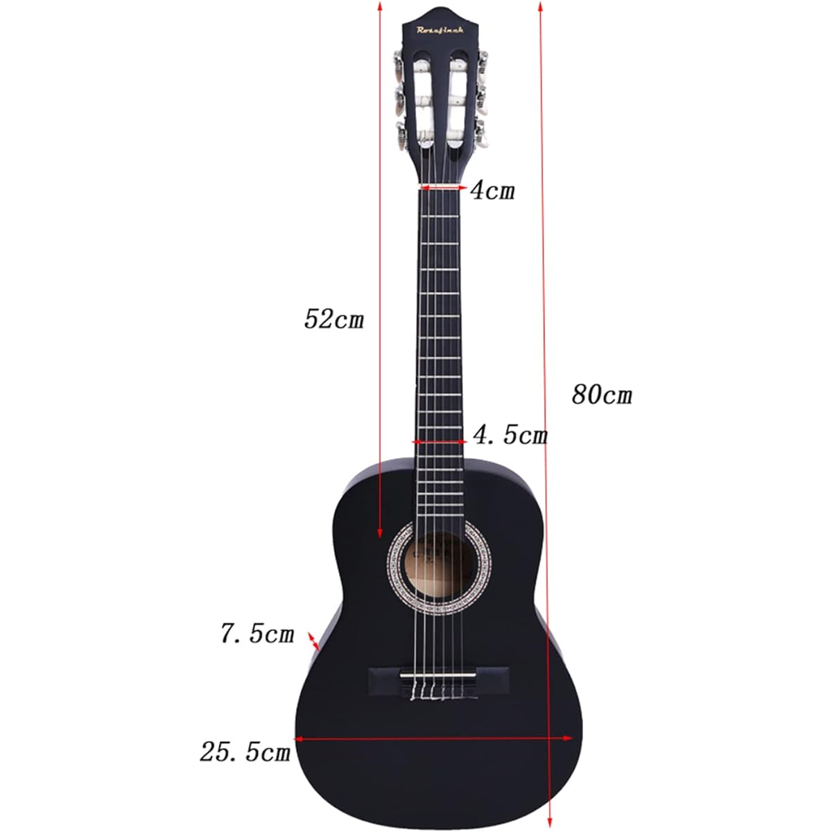 Classical Guitar 1/2 Size Acoustic Guitar 6 Nylon Strings Wooden Guitar Kit for Beginners Kids Students Adults with Bag Tuner Pick Strap String Wipe Cloth (30 Inch Black)
