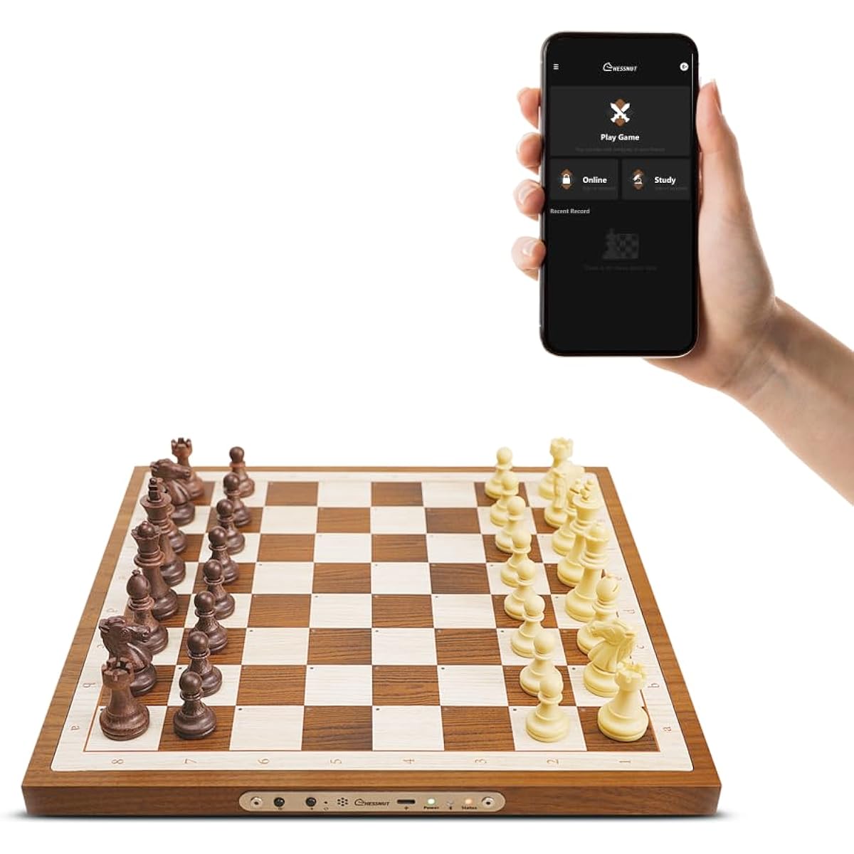 Chessnut Air Electronic Chess Set, Amazing Handcrafted Wooden Chess Board with Extra Queen, LED, AI Adaptive Electronic Chess Set Game and App, Computer Chess Board.