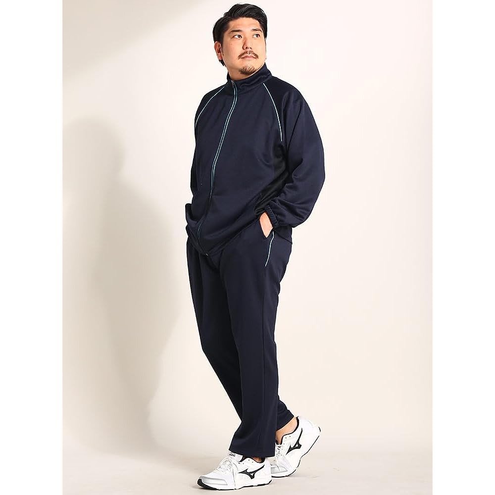 [Sakazen] B&T CLUB Large Size Men's Antibacterial and Odor Resistant Water Absorbent Quick Drying Stand Jacket Long Pants Setup Jersey Sports Training Top and Bottom Set Dark Gray/Black/Navy 3L-10L Equivalent
