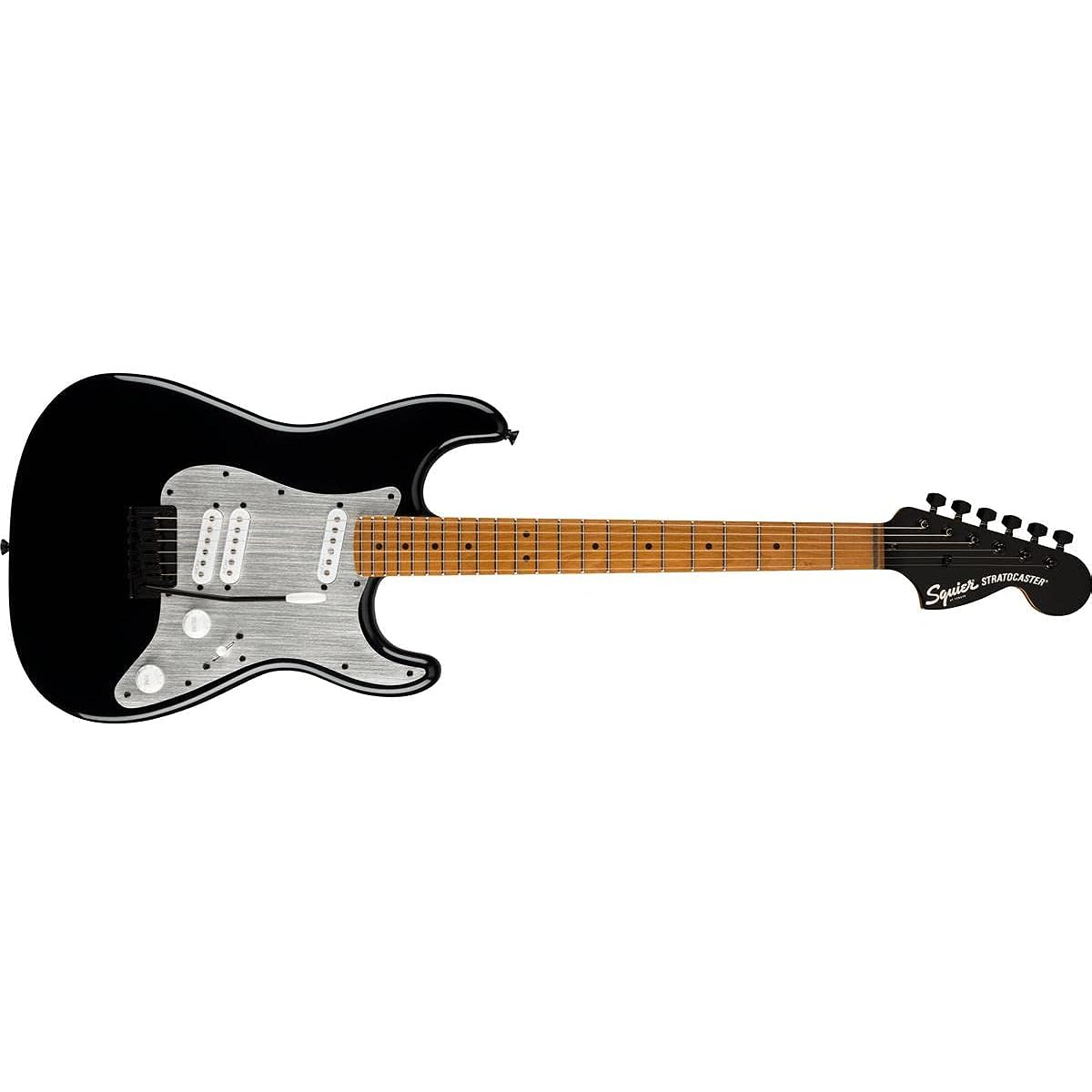 Squier by Fender Electric Guitar Contemporary Stratocaster® Special, Roasted Maple Fingerboard, Silver Anodized Pickguard, Black with Soft Case