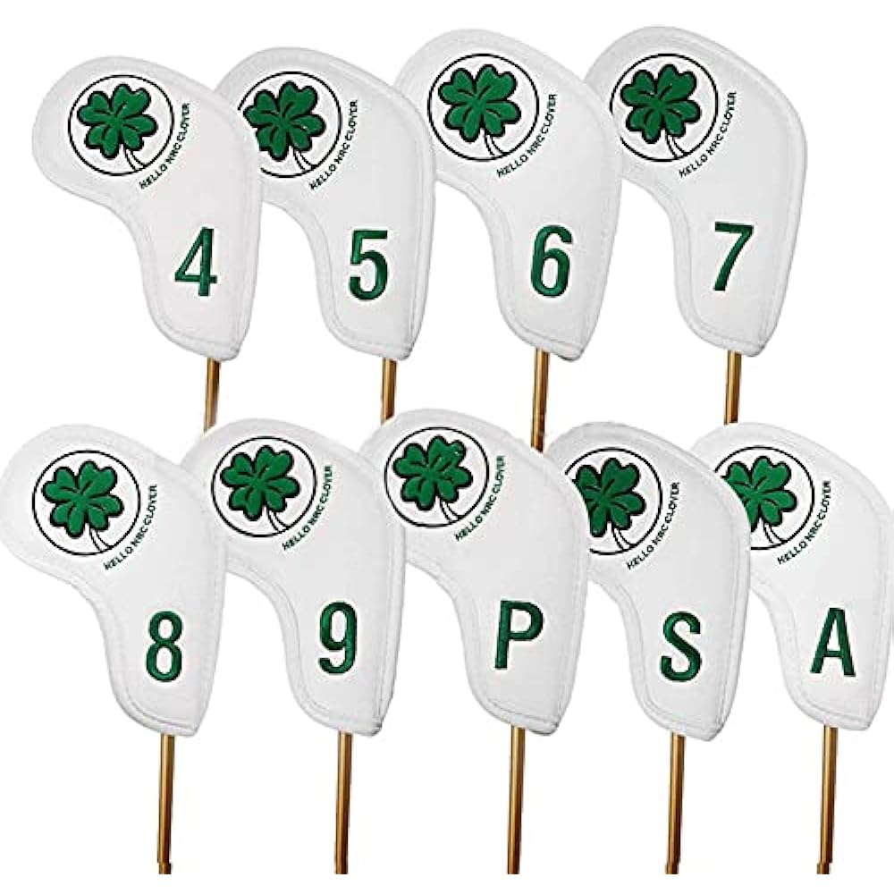 Golf iron cover leather embroidered waterproof No. 4-9 AW PW SW 9 pieces set with count Clover pattern